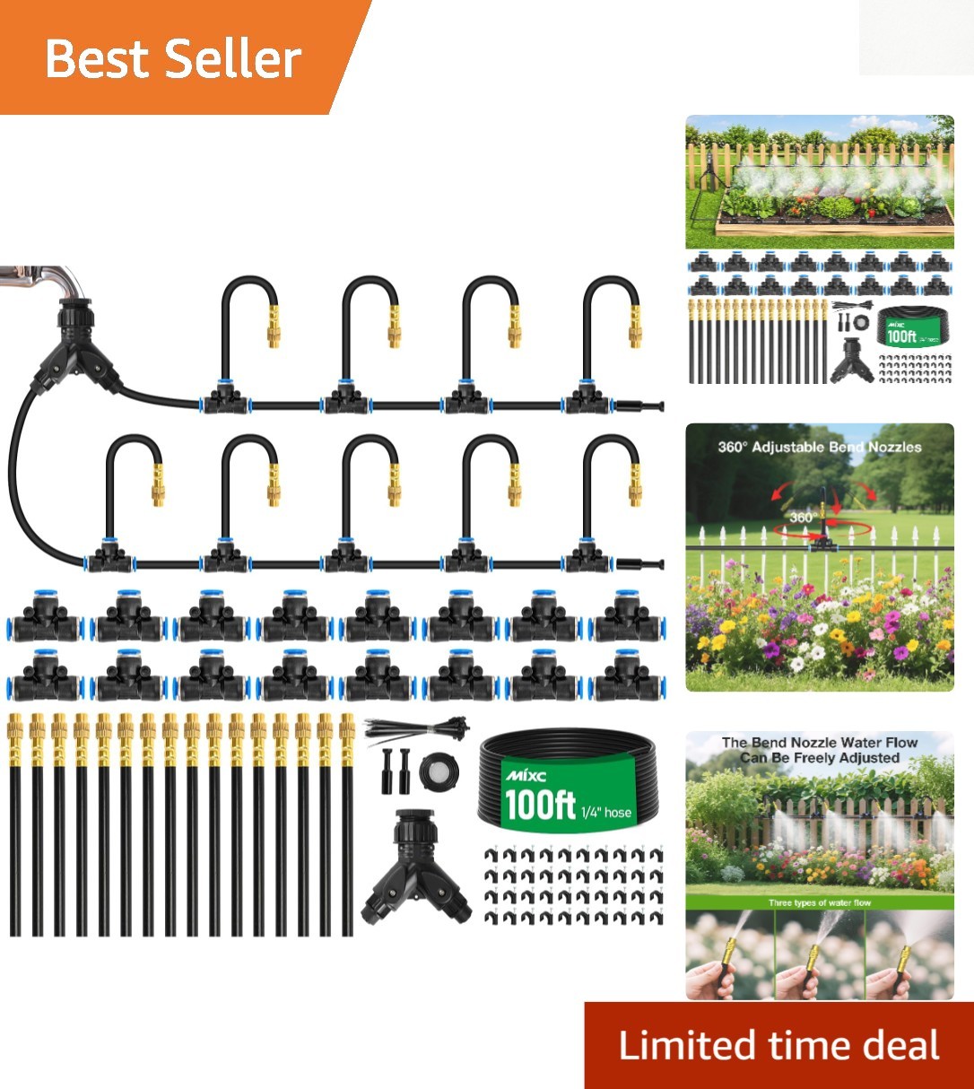 Complete 100FT Garden Drip Irrigation Kit with Nozzles for Efficient Watering
