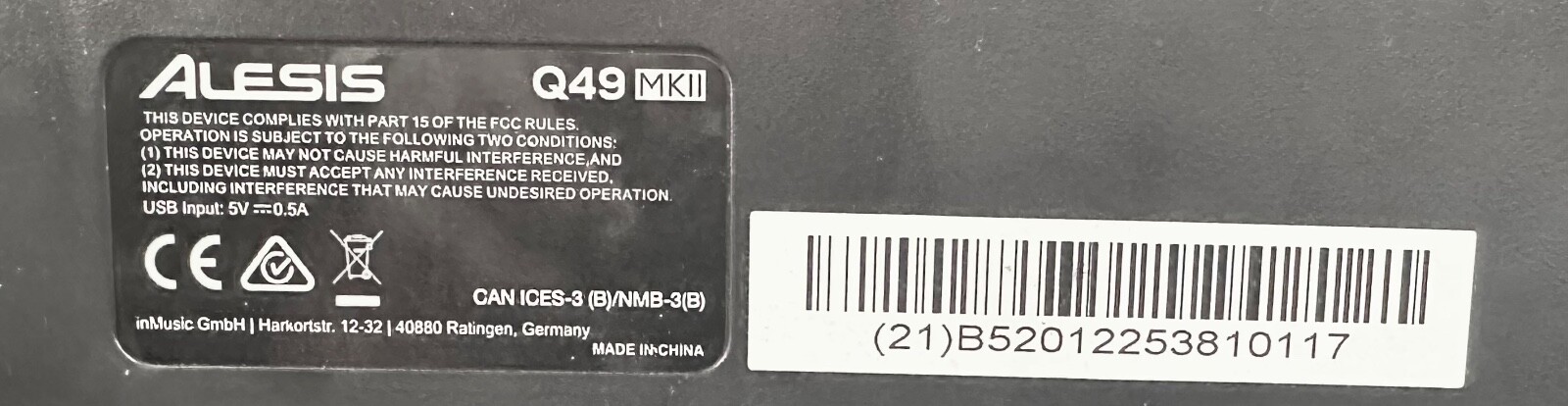 Alesis Q49 MK2 49-note keyboard controller. USB-MIDI and traditional MIDI