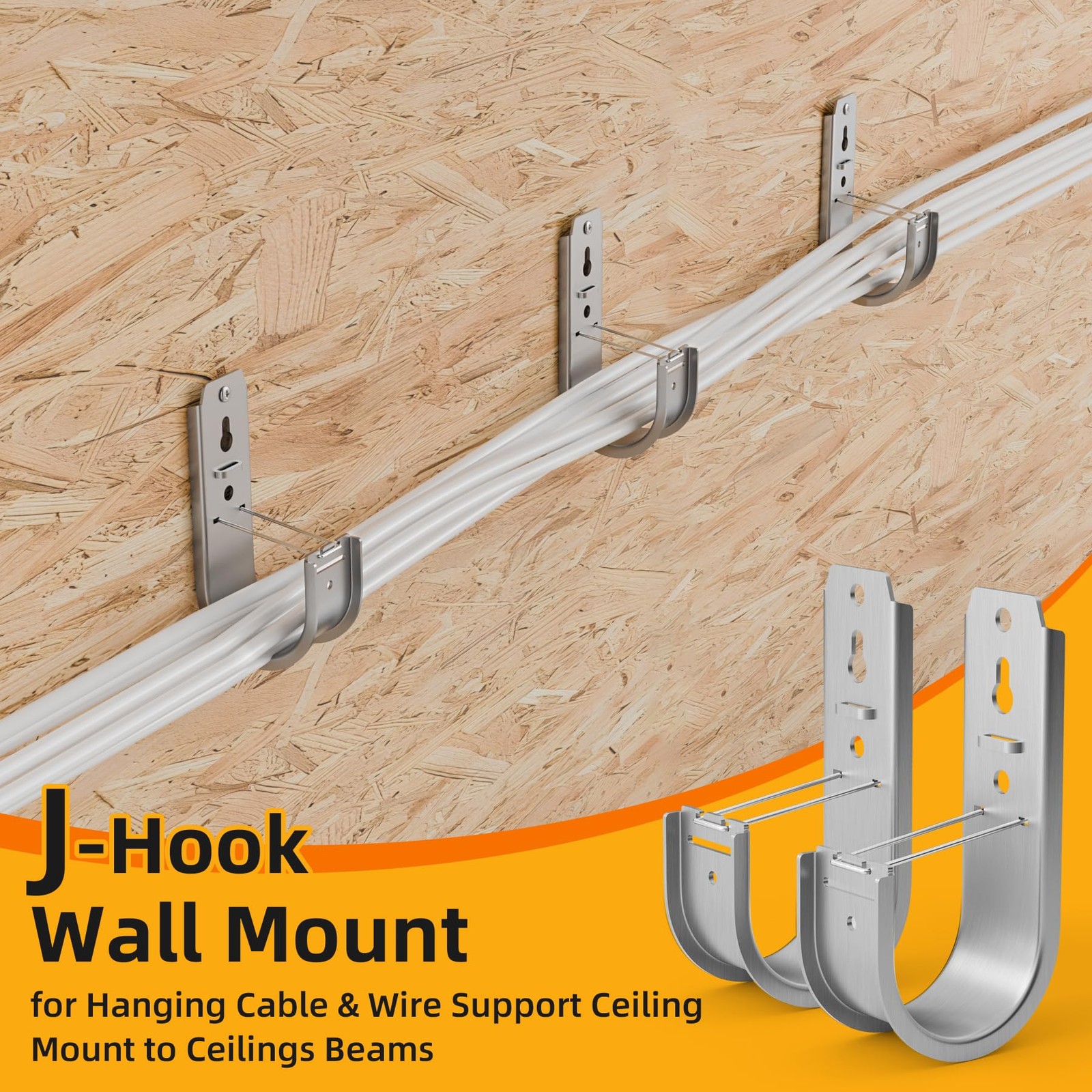 30 Pack 2 Inch Wall Mount Galvanized Steel J Hook Retainer Cable Management