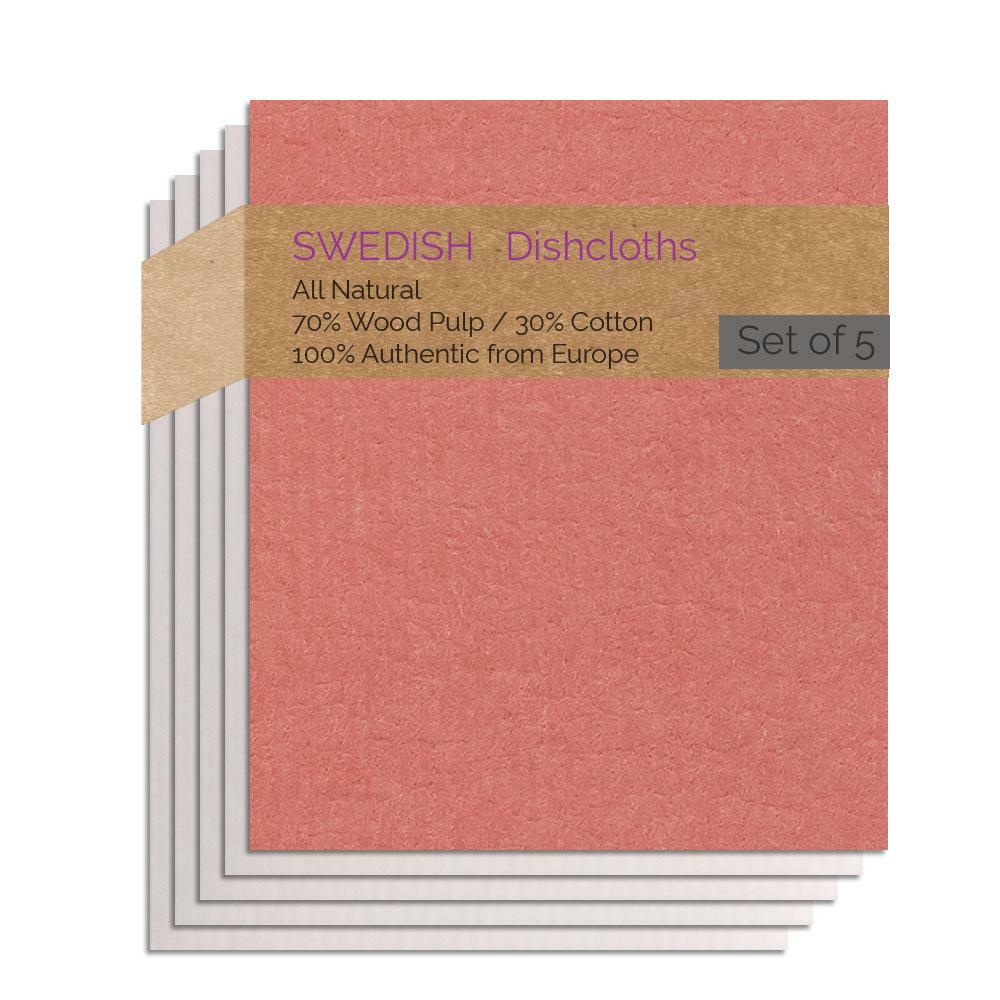 Swedish Dishcloths 5 Pack (1 Salmon, 4 Natural) Combo SNNNN Each Paper Towel Rep