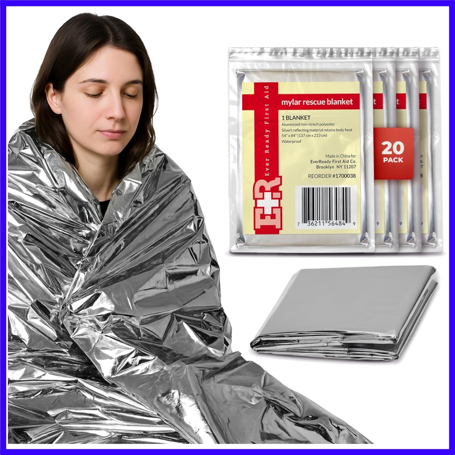 Mylar Rescue Blanket, Large Silver Thermal Sheet for Emergency and Survival, ...