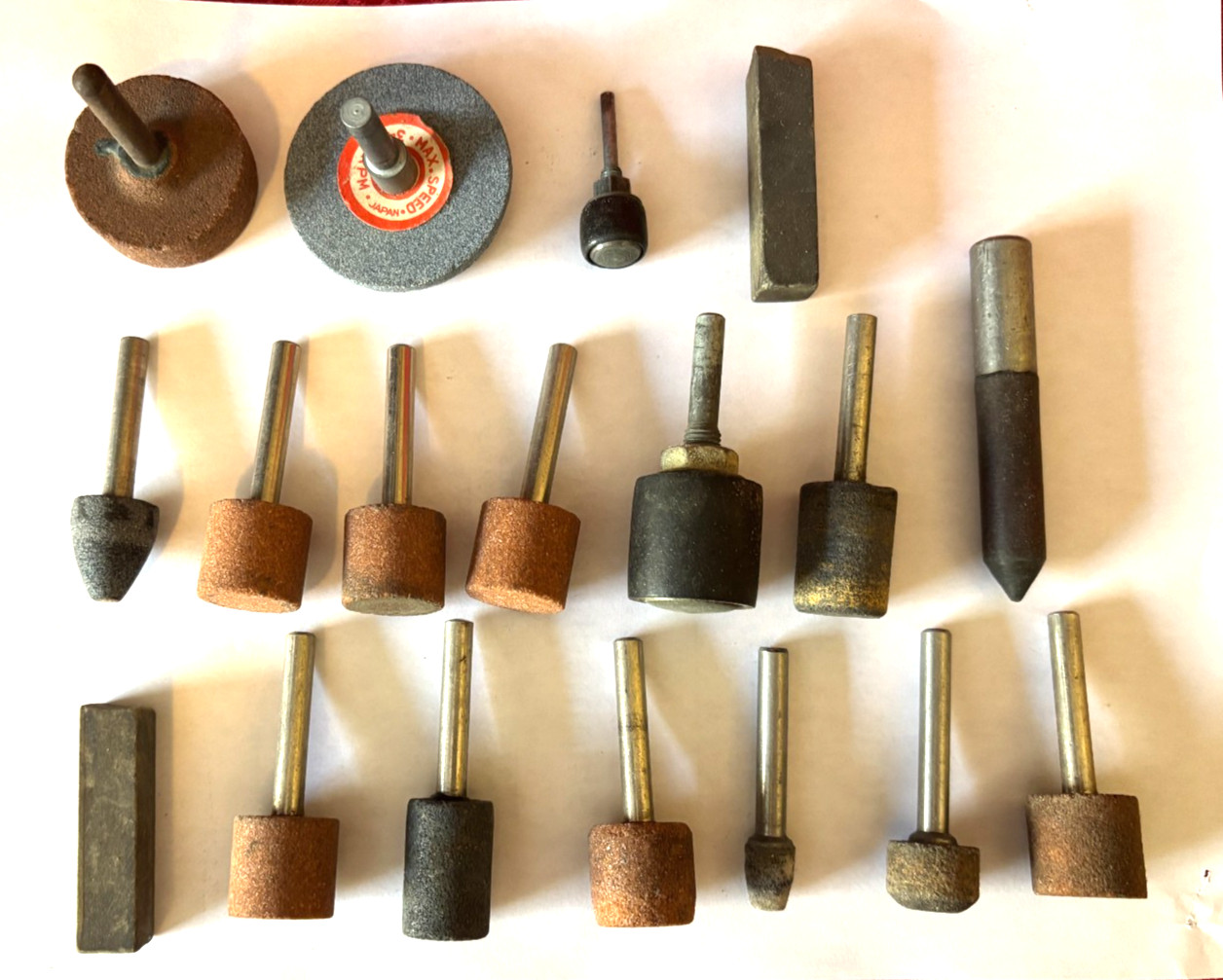 LOT OF (14) DRILL ATTACHMENT GRINDING WHEELS-FULLER & MISC.-MINT COND-1/4 SHANK