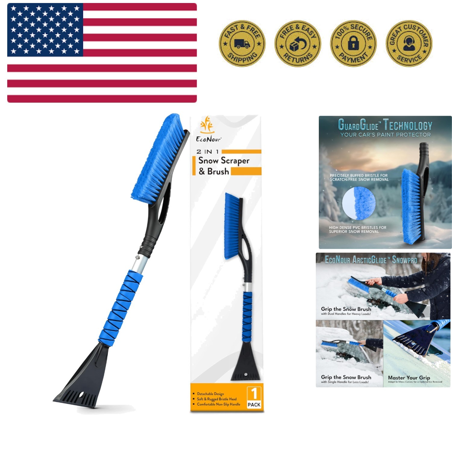 27" Aluminum Car Snow Scraper and Brush | Weaved Bristle Head with Metal Body...