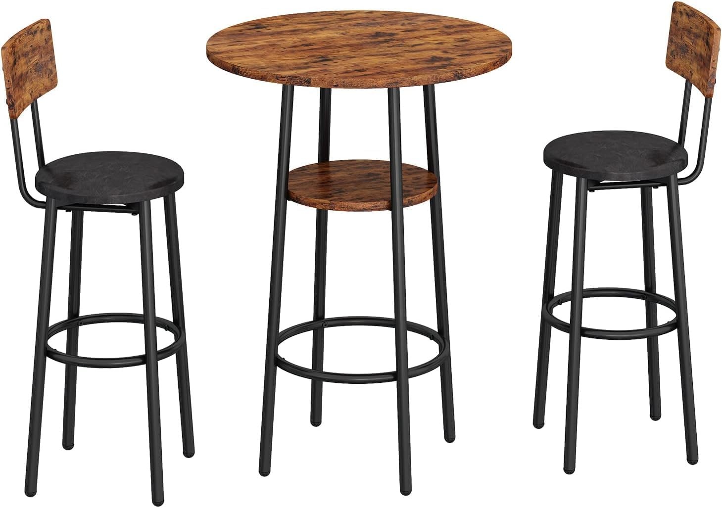 3-Piece Dining Table Set 2 Small Round Kitchen Table W/ 2 Chairs Counter Height