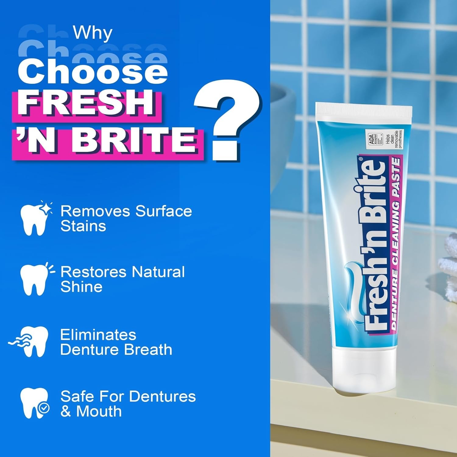 Gentle Mint Toothpaste for Dentures - Non-Abrasive 3.8oz Paste for Freshness