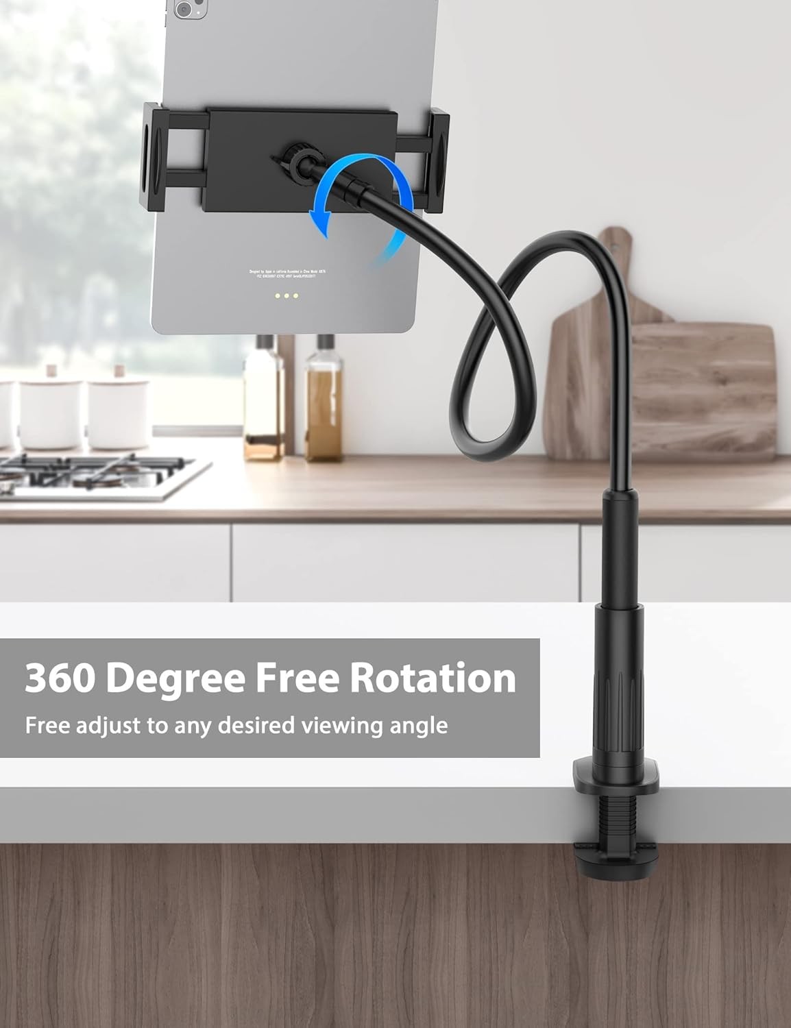 Tablet Stand Holder for Bed, Gooseneck Mount with Adjustable Flexible black