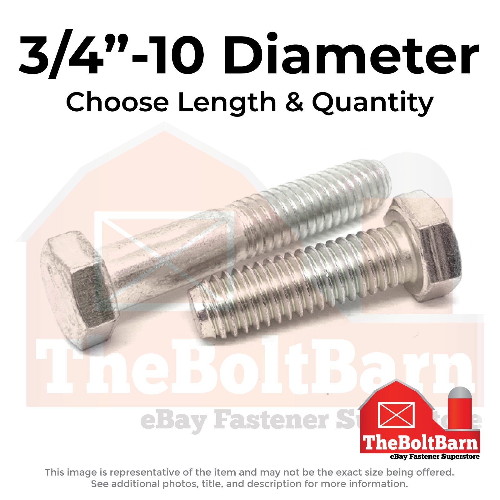 3/4"-10 Stainless Hex Cap Screws Coarse Thread Hex Bolts (Choose Length & Qty)