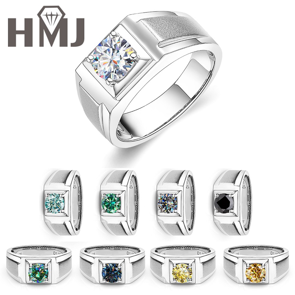 D VVS1 Color Moissanite Rings 1CT Classic Men's 925 Silver Ring Band Wedding GRA