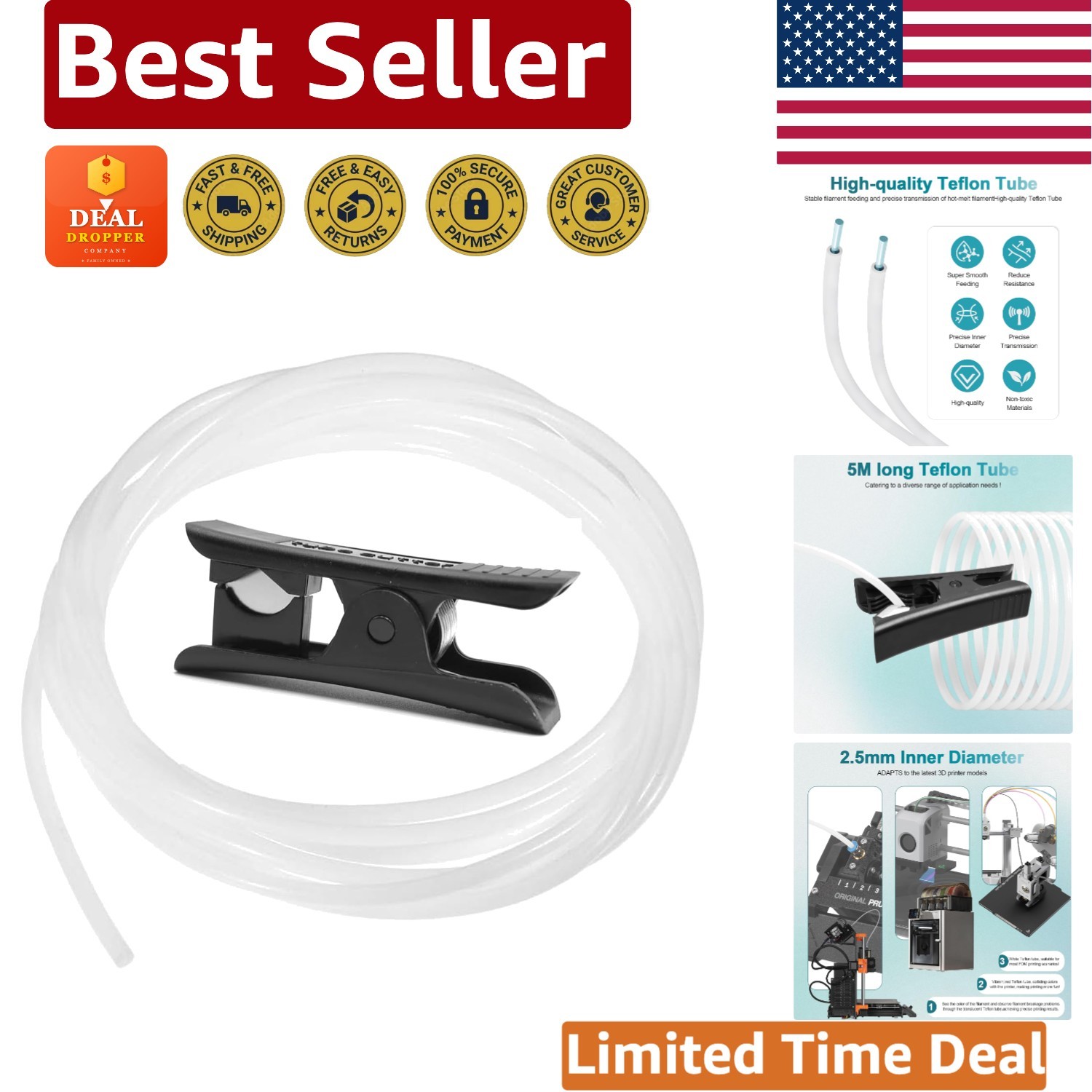 5M High-Performance PTFE Tube with Cutter - Perfect for 3D Printing Enthusiasts