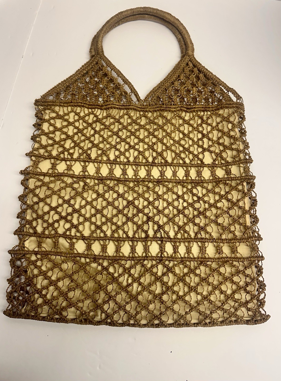 Vtg Macramé Beige Bag Handbag