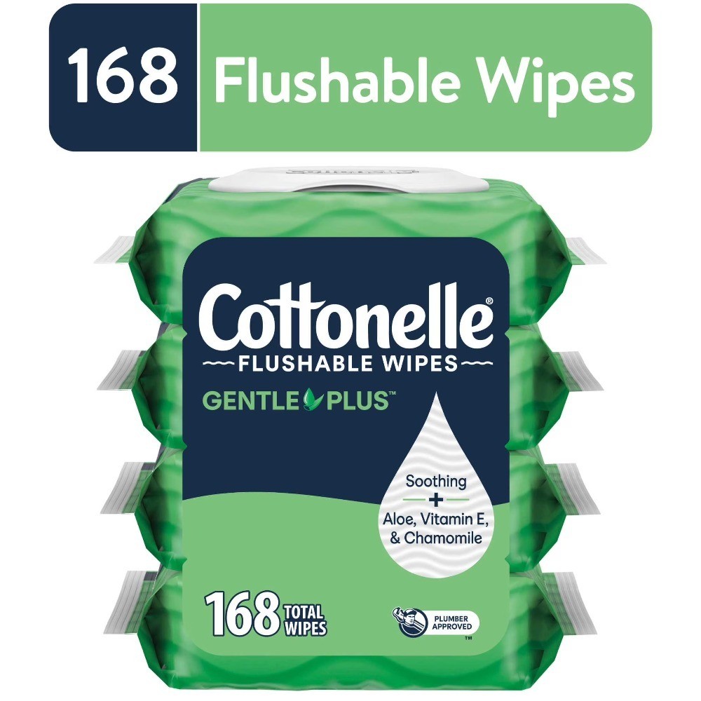 Gentle Plus Flushable Wet Wipes, 4 Flip-Top Packs