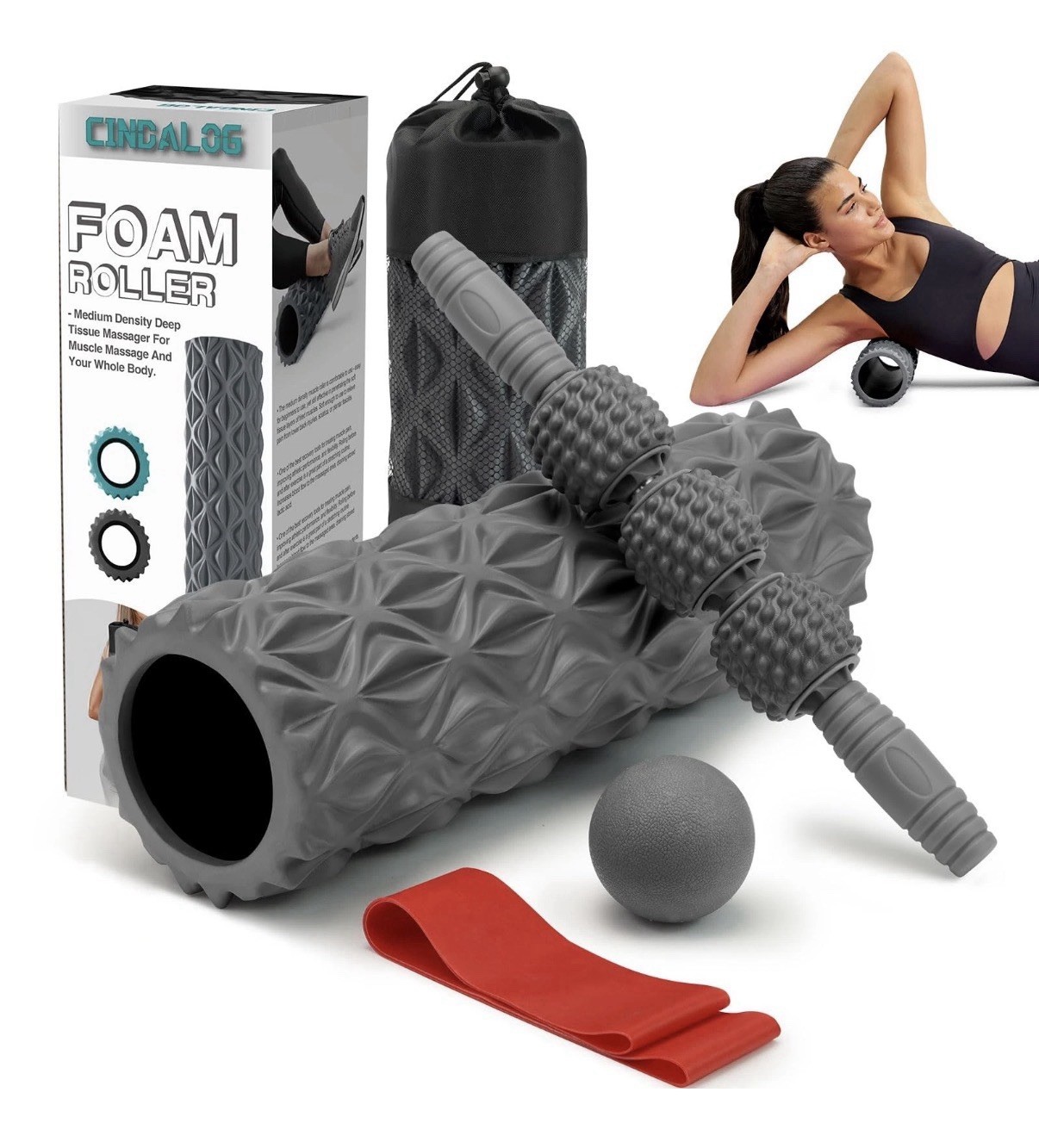 5 in 1 Foam Roller Set - Trigger Point Foam Back Roller, Muscle Roller Stick,...