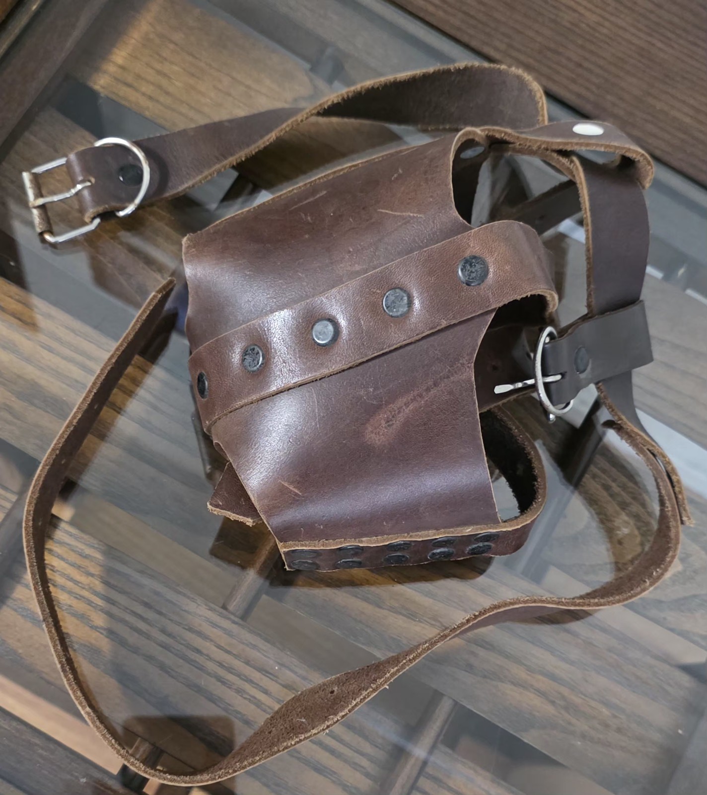 Genuine Leather Dog Muzzle Basket Style Adjustable Brown Large