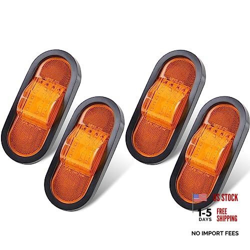 Pcs 6.5 Inch Oval Mid Turn Signal Amber Marker Lights Rubber Mount 2LED 4