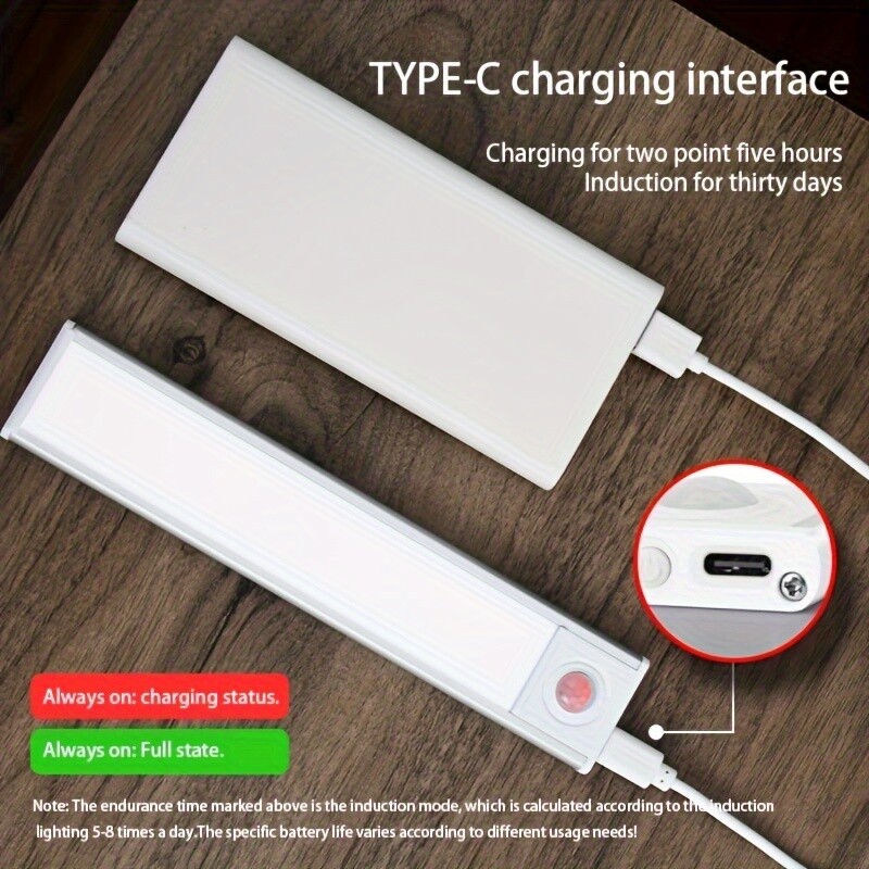 Wireless Motion Sensor Cabinet Closet Light USB Rechargeable Strip Kitchen Lamp