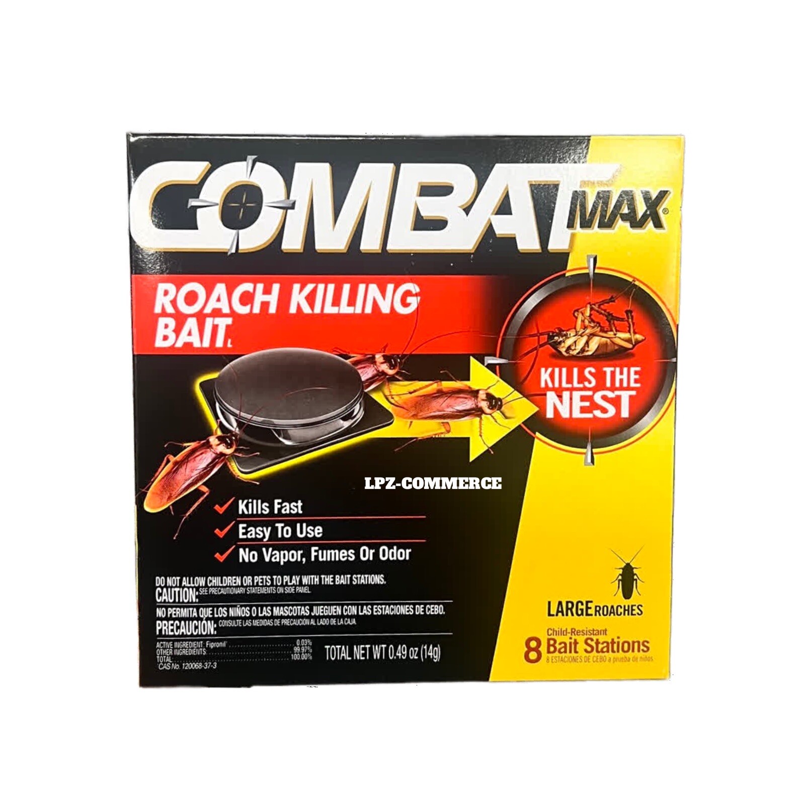 Combat Max Large Roach - 8 Bait Stations - Child Resistant, No Odors or Vapors