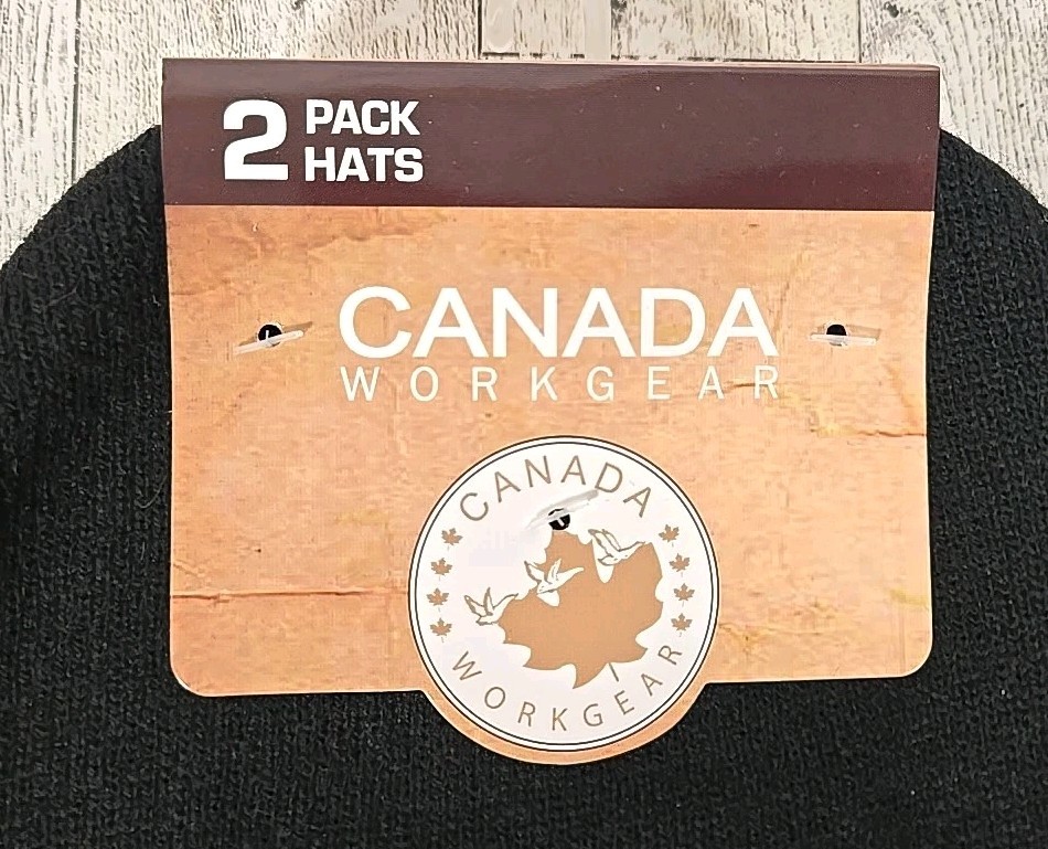 Canada Work Gear Beanie Hats 2pk Cuff Black Knit Mens NEW
