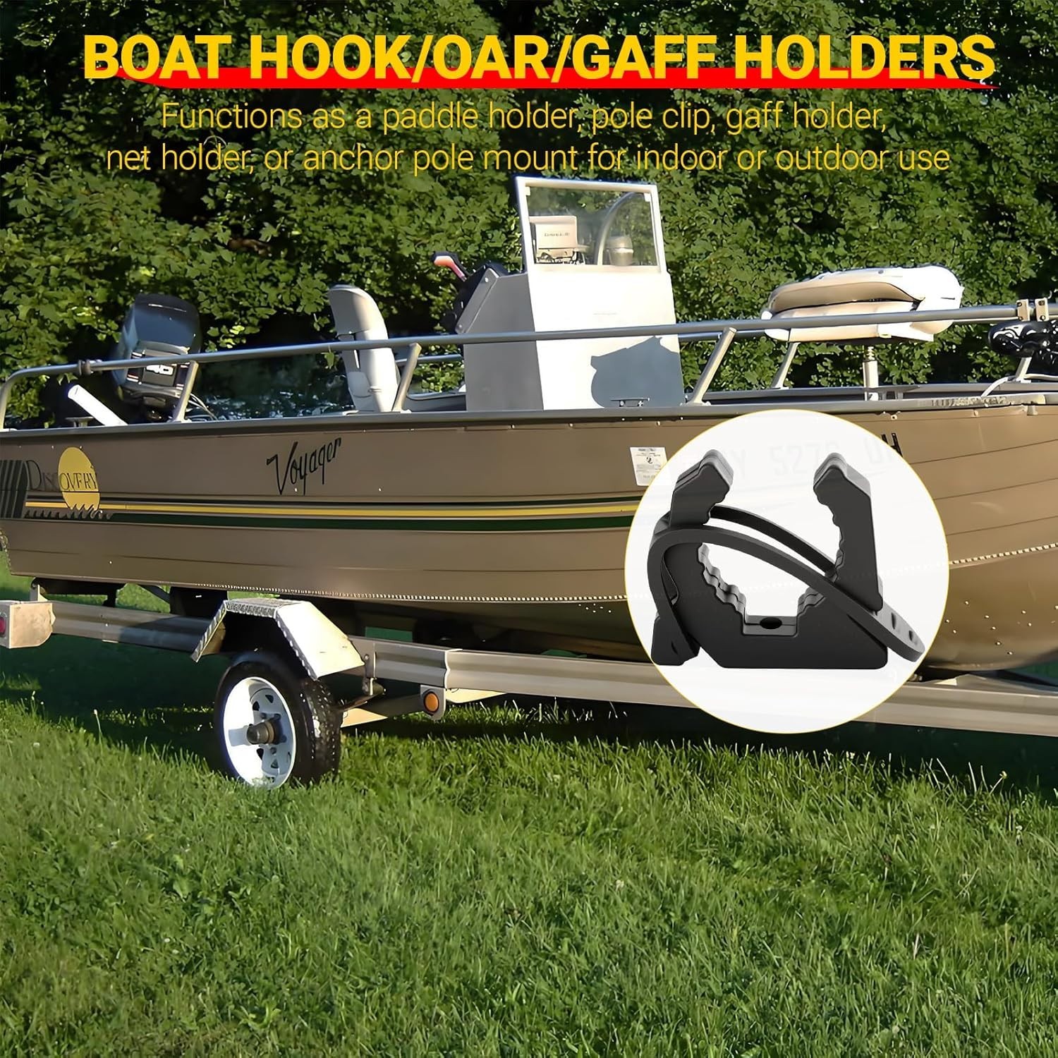 Quick Release Boat Hook Holders with Rubber Spring Strap,Marine Holder 2 Pcs