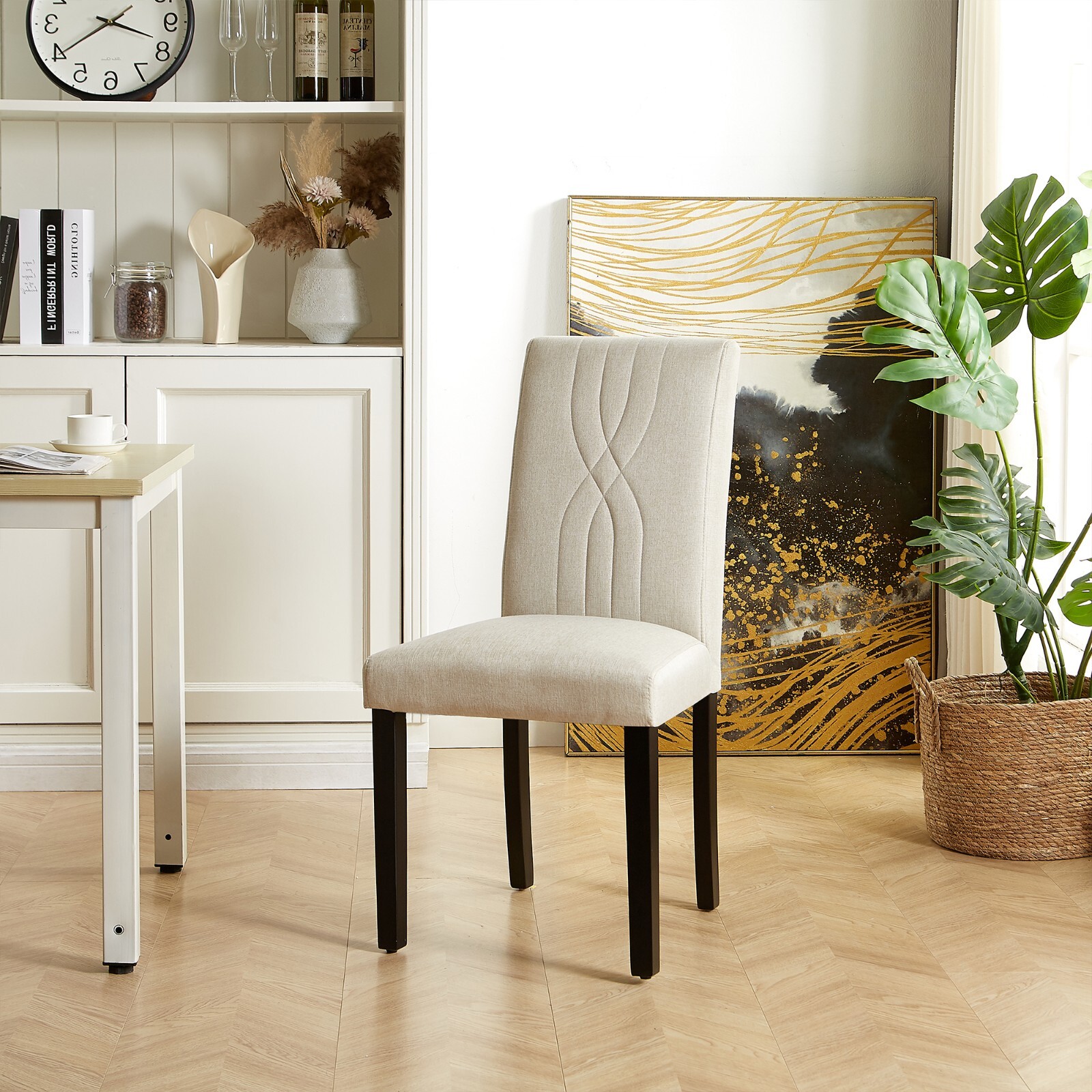 Set of 4 Fabric Upholstered Dining Chairs High Backrest Armless Chairs Kitchen