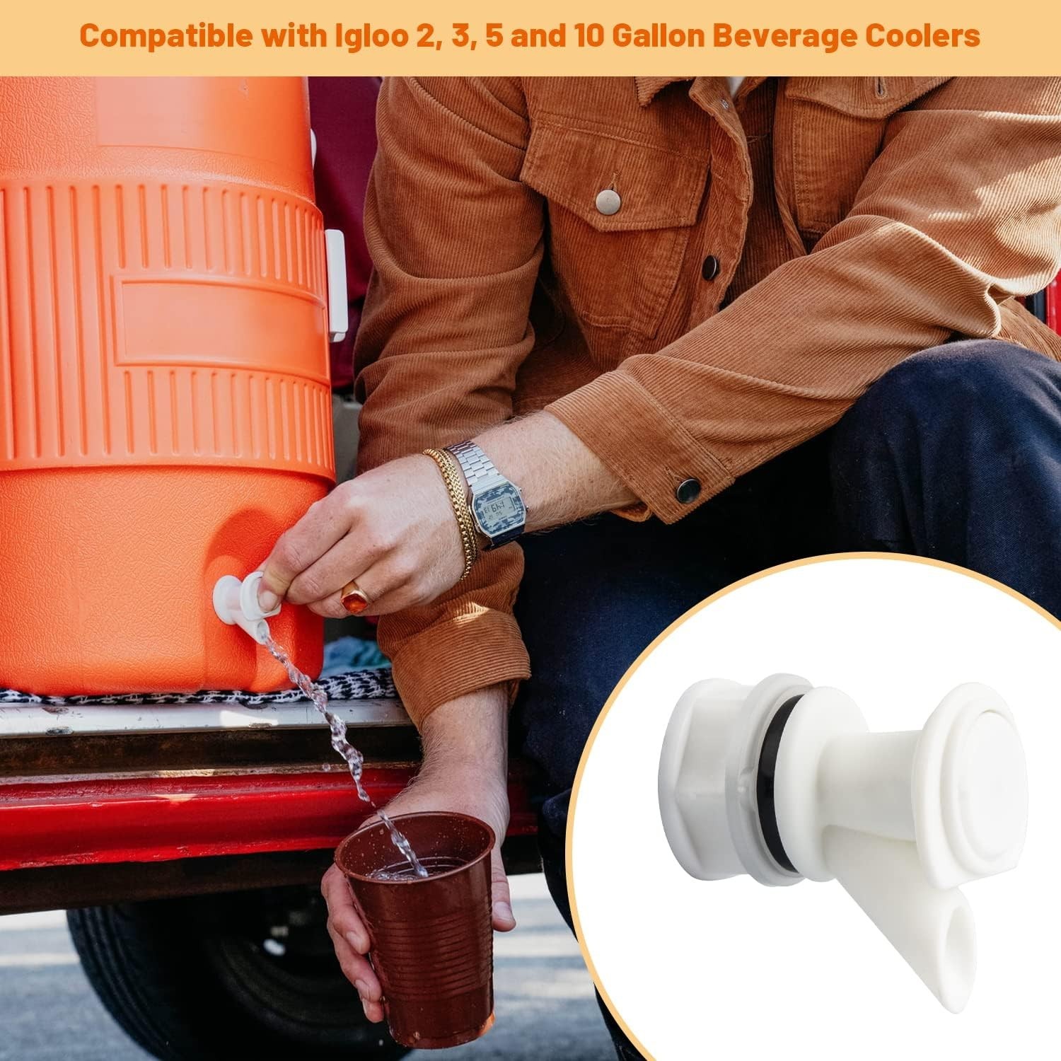 Durable Push-Button Cooler Spigot Set, Perfect for Igloo 2-10 Gallon Jugs