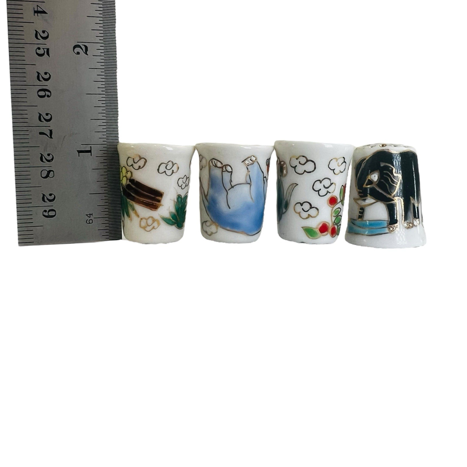 Set of 5 Elephant Thimbles Porcelain Asian Vintage Souvenir Collectible