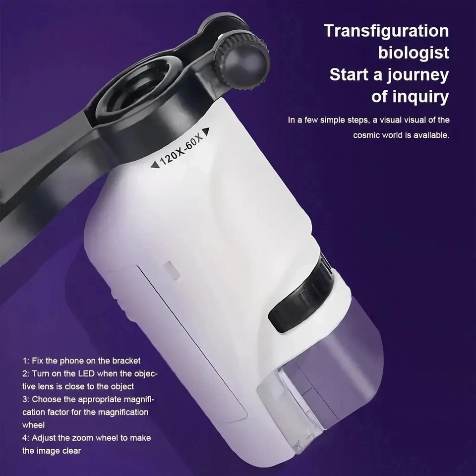 Handheld 60-100X Microscope Portable Science Tool for Students Field Research