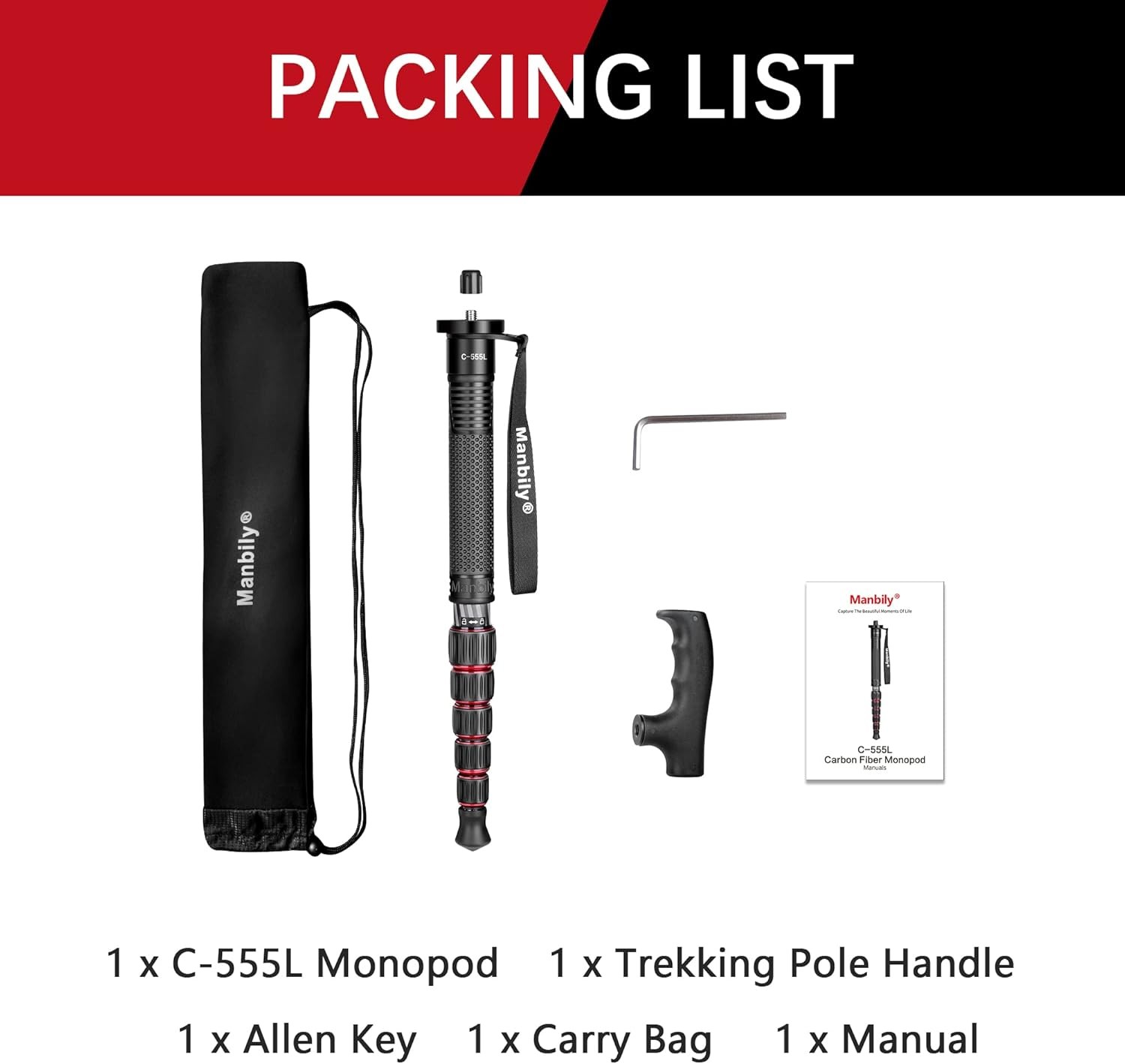 Manbily Portable Monopod Lightweight Portable Monopod 6-Section Camera Stand US
