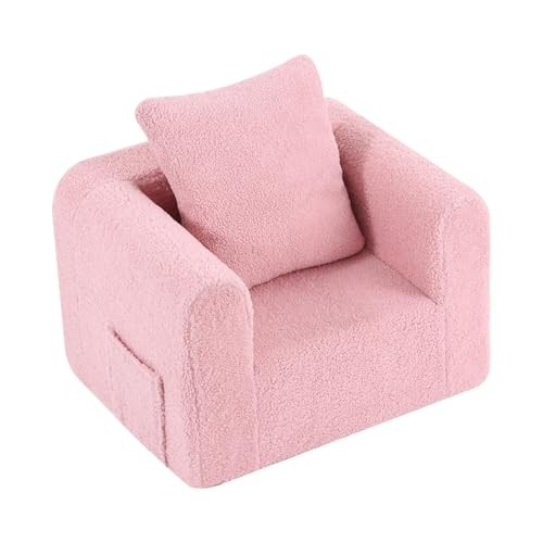 Kids Sofa with Pillow, Cozy Toddler Chair Soft Foam Seat for Sherpa Pink