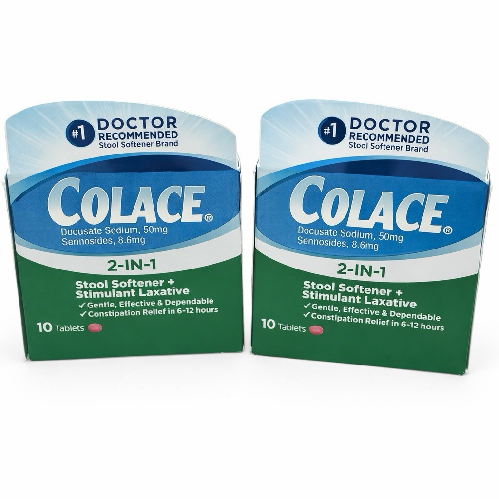 Colace 2-in-1 Stool Softener Stimulant Laxative 10 Tablets 2 Pack Exp 05/2027