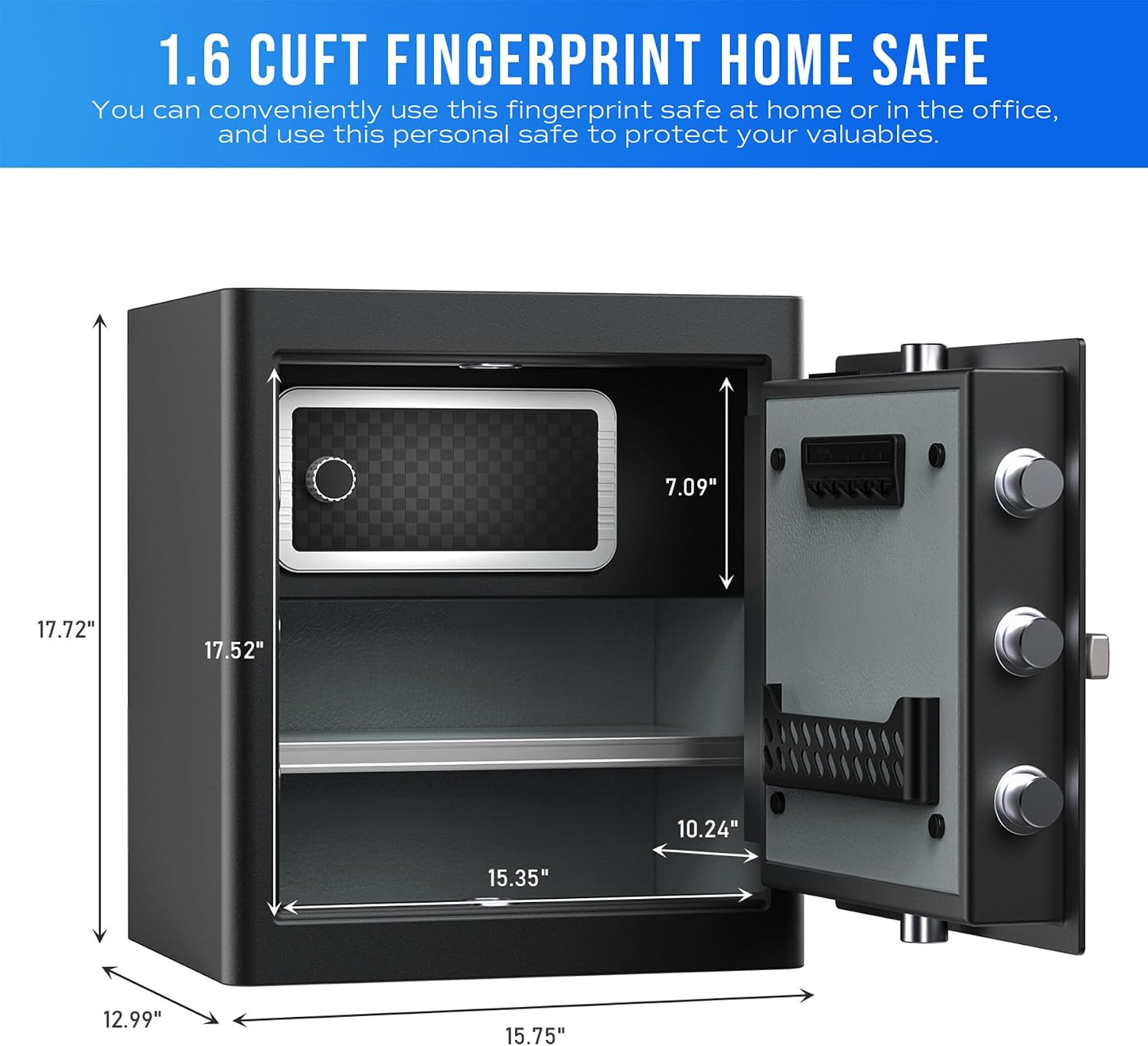 1.6 Cu Ft Home Safe Biometric Fingerprint Touchscreen–Compatible Replacement