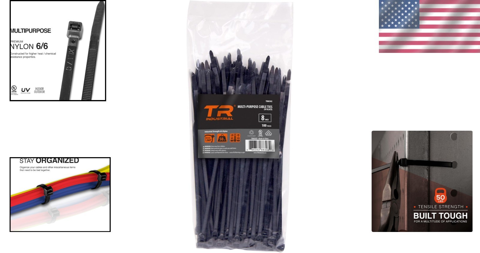 Multi-Purpose 8 Inch UV Resistant Cable Ties - 100 Count, Ideal for Outdoor Use