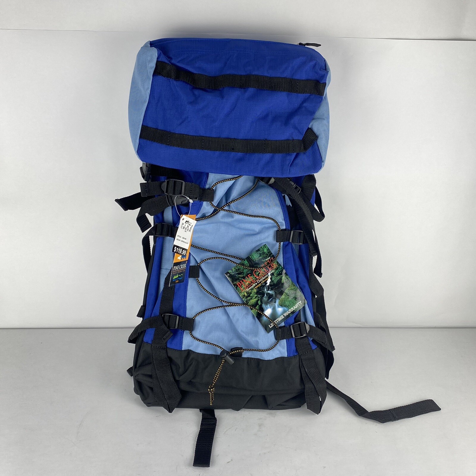 Pine Creek USA Camper Pack Hiking Backpack Blue Black 28”x16”x9”