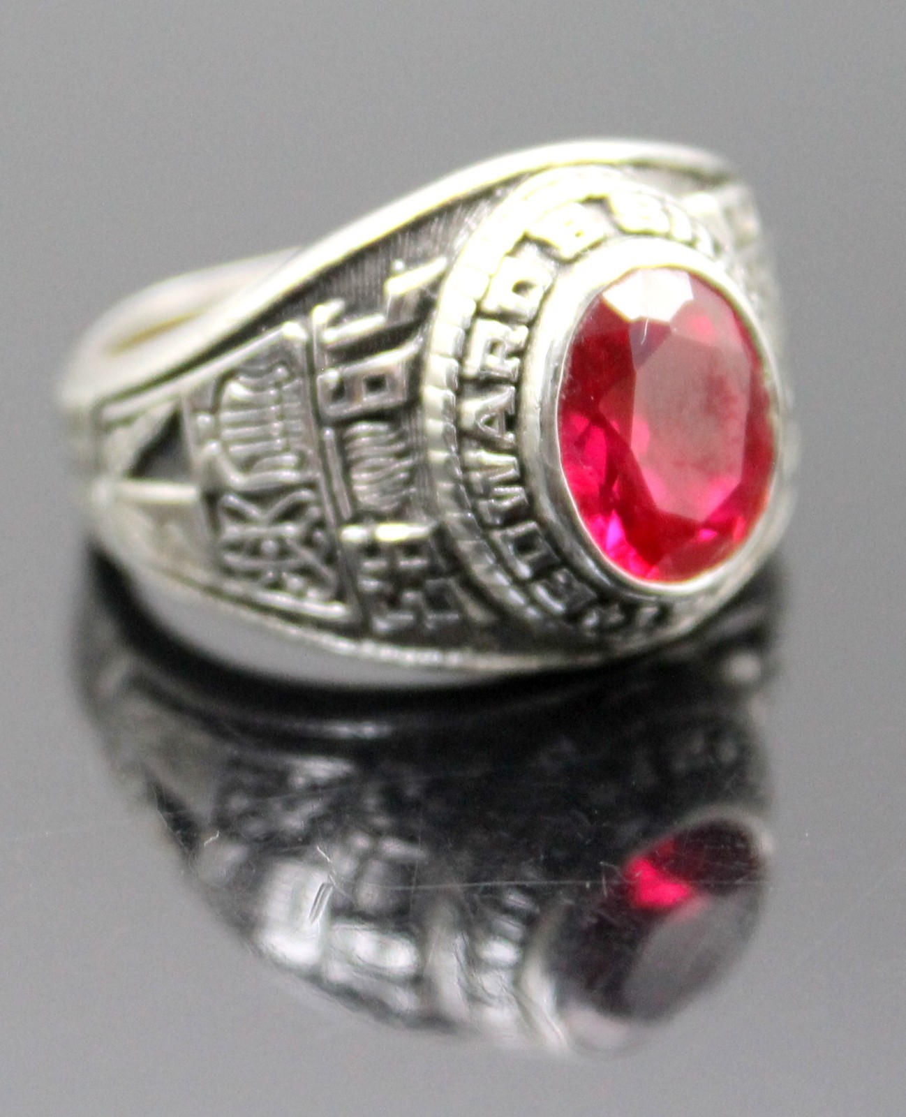 EDWARD SHALLOW SCHOOL 1993 FAUX RUBY SOLID STERLING SILVER RING SIZE 9.75