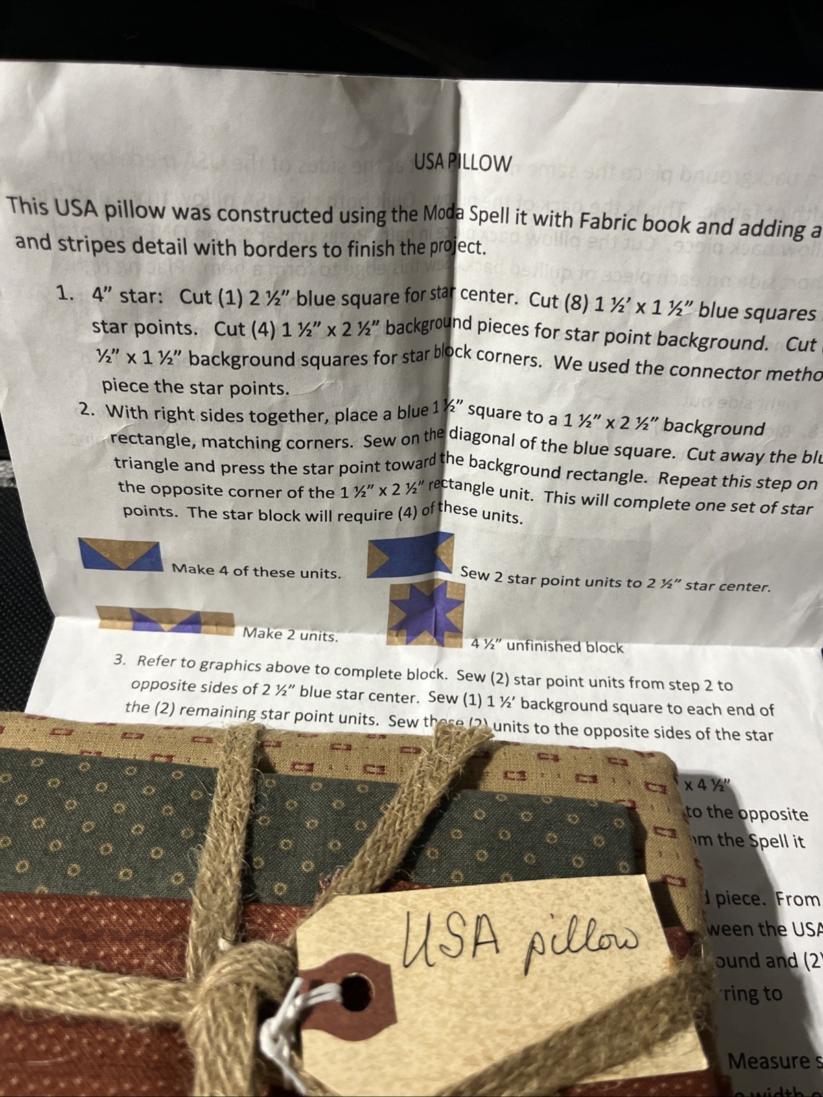 USA PILLOW Quilting Pattern And Fabric