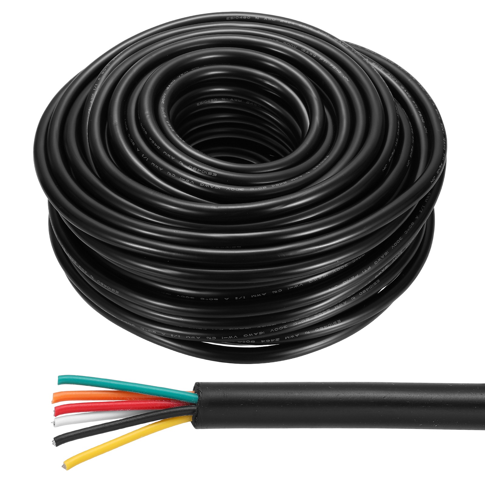 20AWG Electrical Wire 6 Conductors UL2464 Tinned Copper 200FT Low Voltage Black