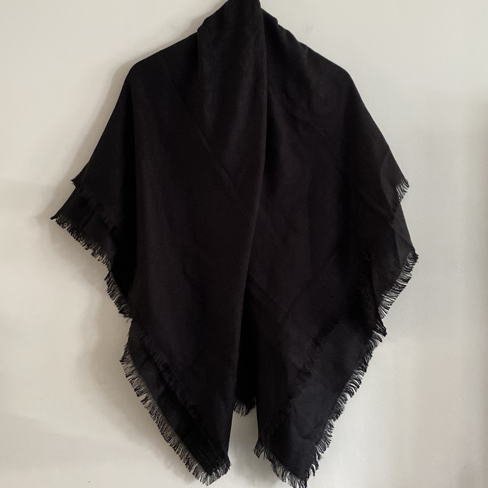 Worthington Large Black Shawl Wrap Fringe Paisley Dark Fairy Edwardian