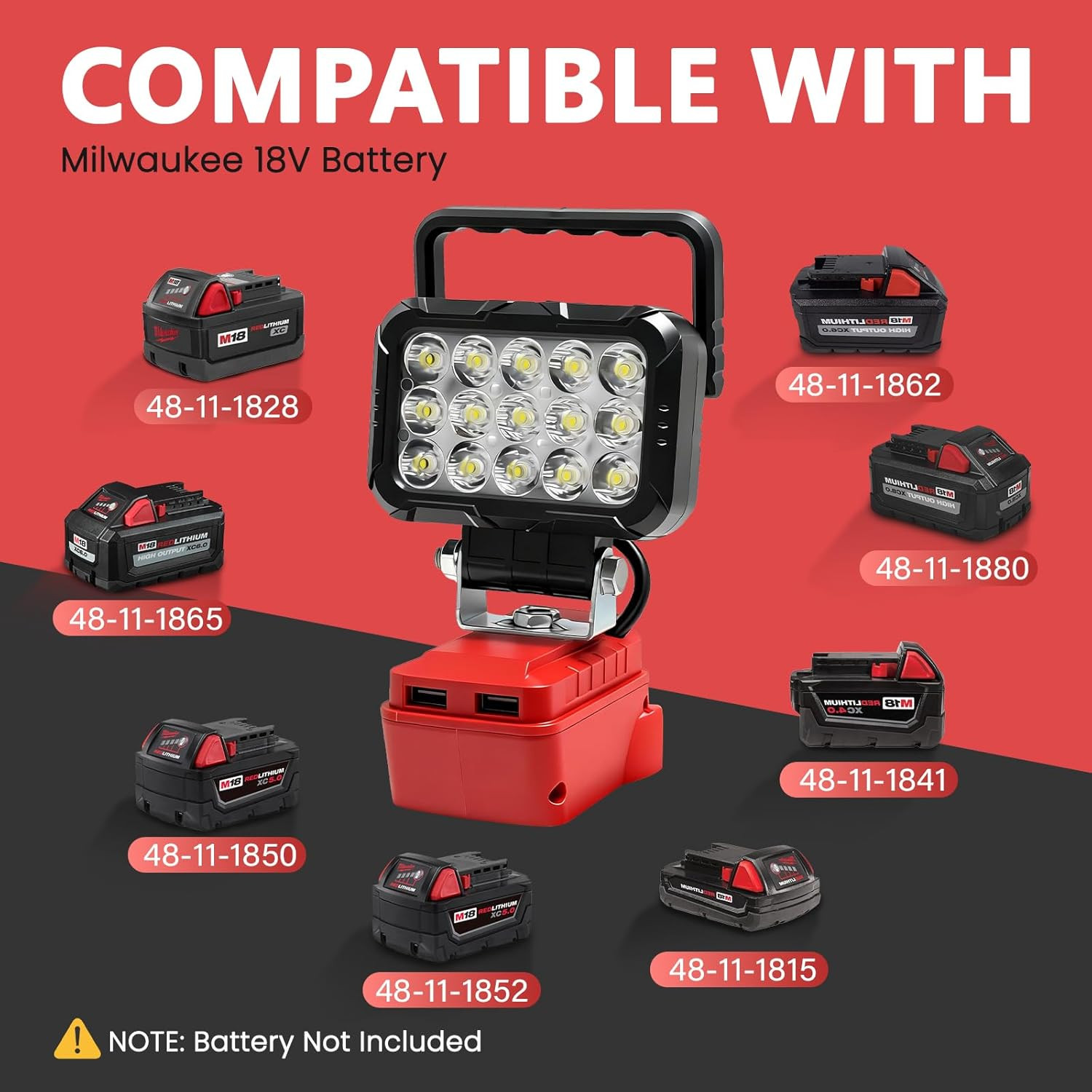 2 Pcs LED Work Light Compatible with Milwaukee 18V Battery, Cordless Flood Light