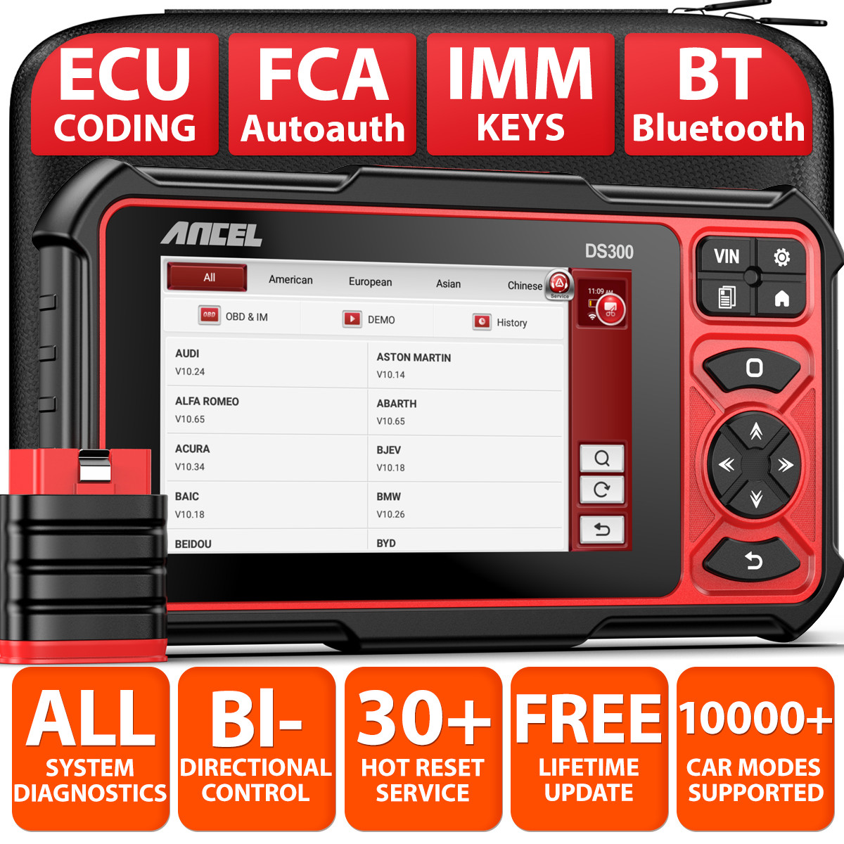ANCEL DS300 OBD2 Scanner Car Diagnostics ECU Coding Programming Tool All system
