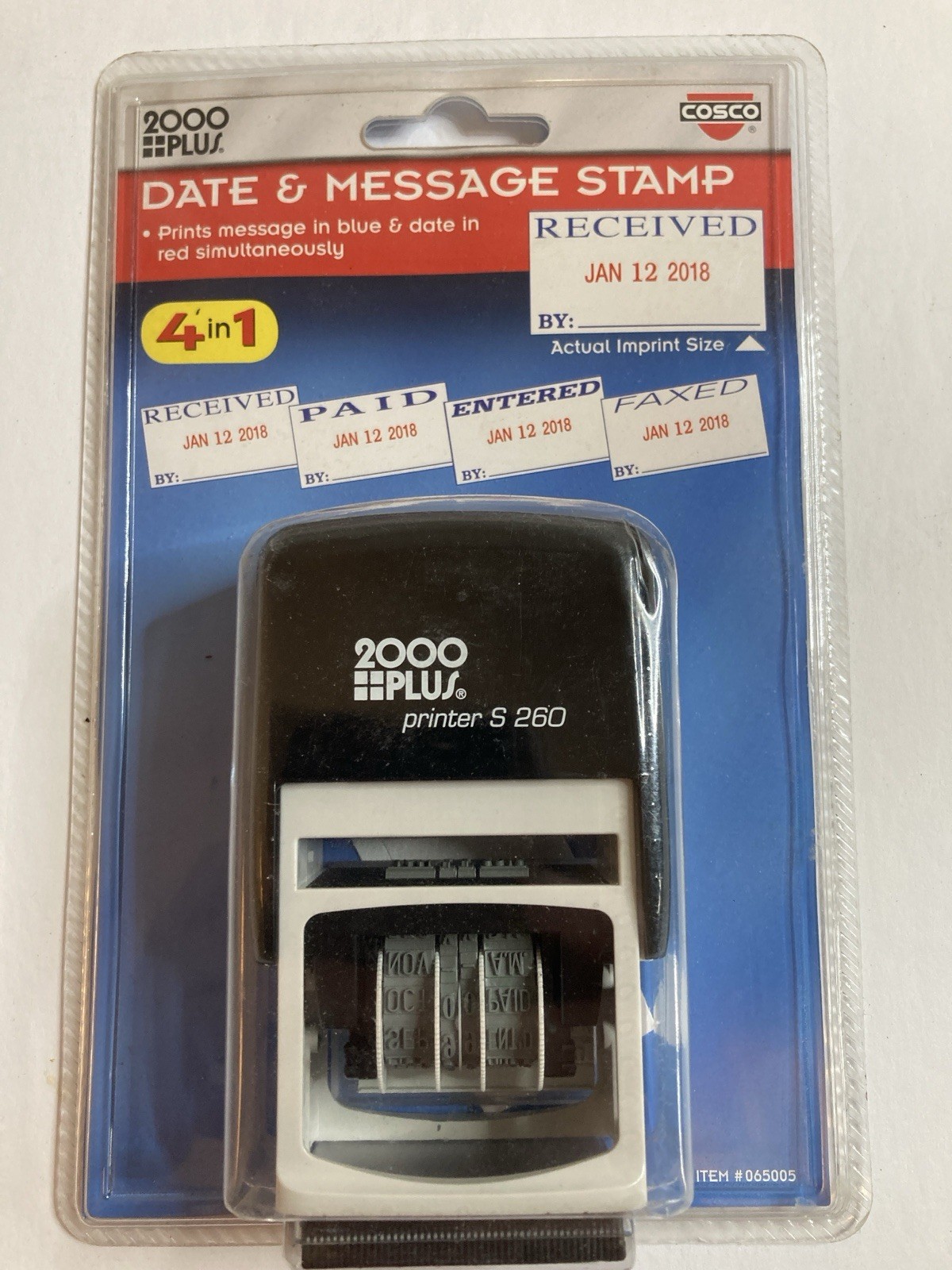 2000 Plus Printer S260 Self-Inking Date & Message Stamp 4-in-1 Blue/Red Ink COSC