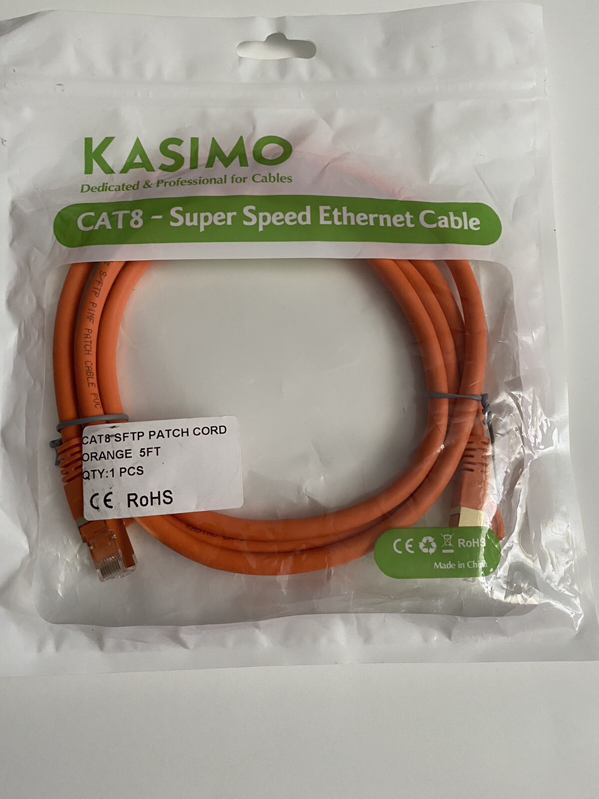 Kasimo Cat8-Super Speed Ethernet Cable..5ft. SFTP Patch Cord Orange.