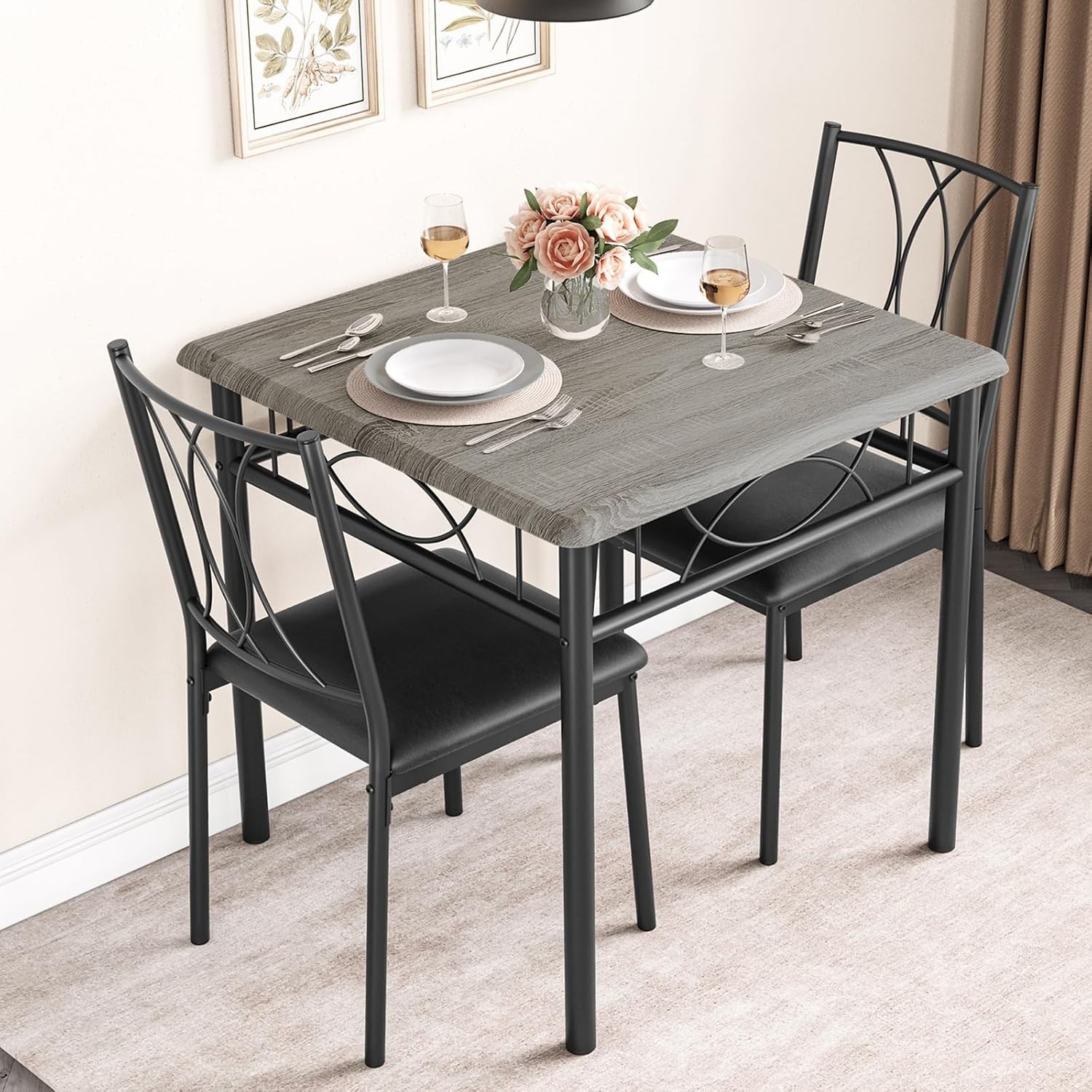 Dining Table Set 2 Square Dinner Table Sets W/ 2 Upholstered Chairs Small