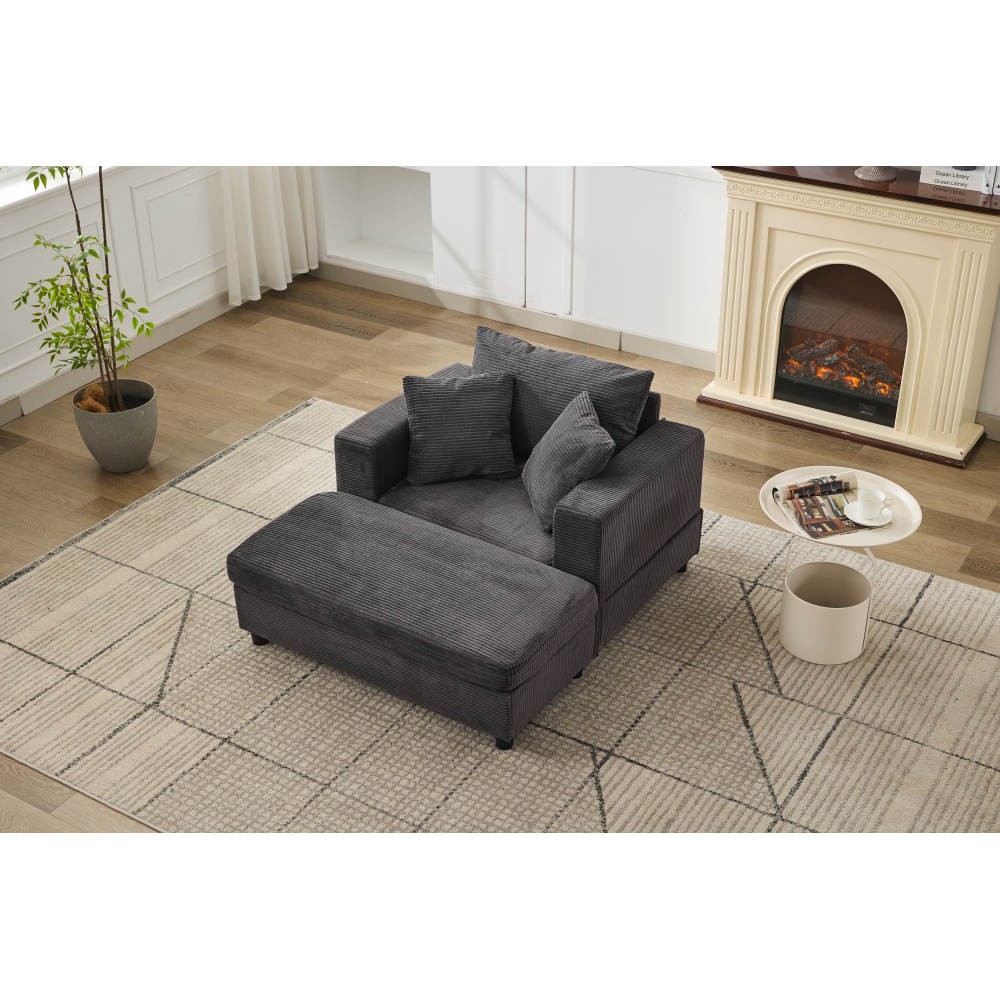 Modern Chaise Lounge Chair w/ Ottoman Sleeper Sofa Bed Dark Gray Corduroy