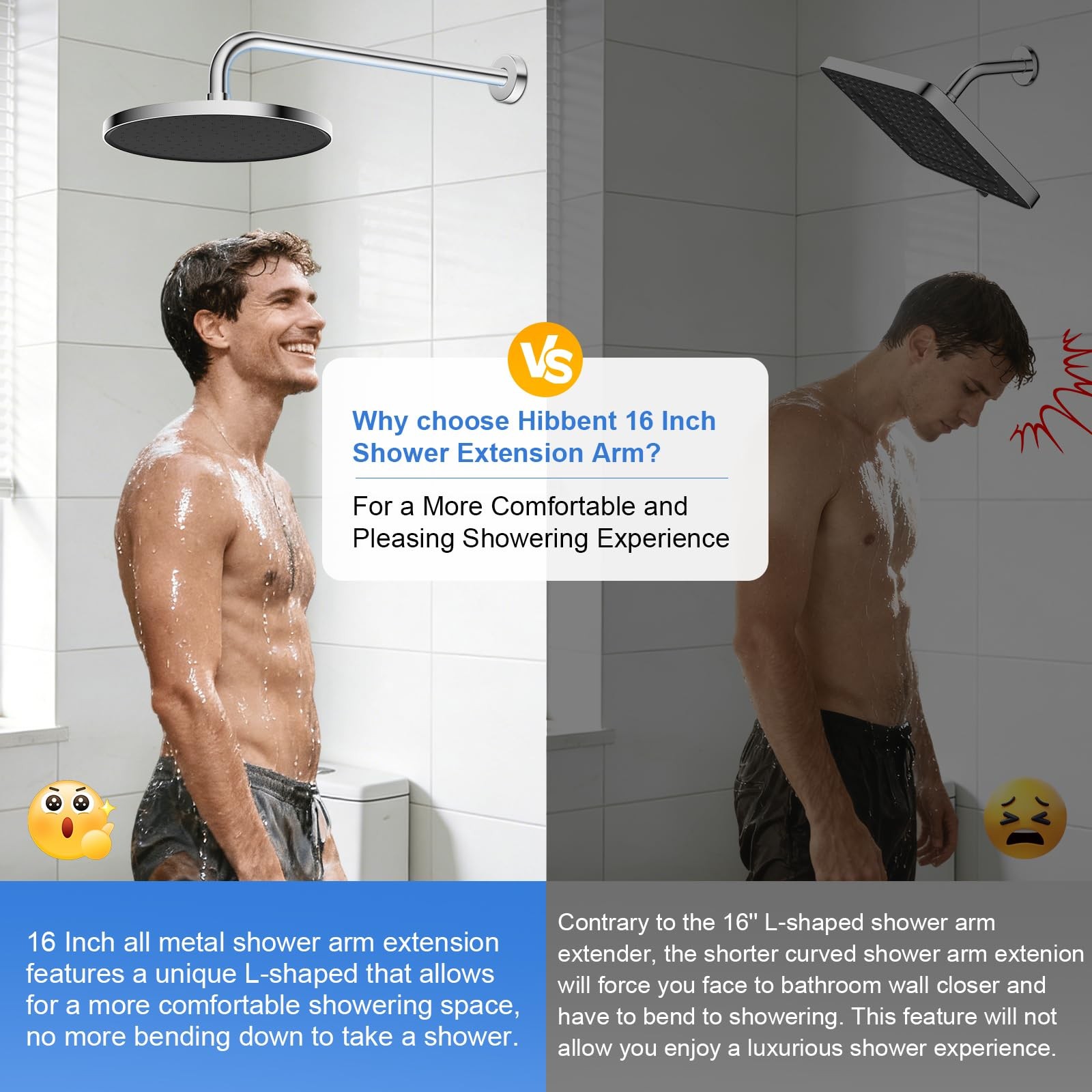 16 Inch All Metal Shower Extension Arm, Extra Long Extender with Flange, Stai