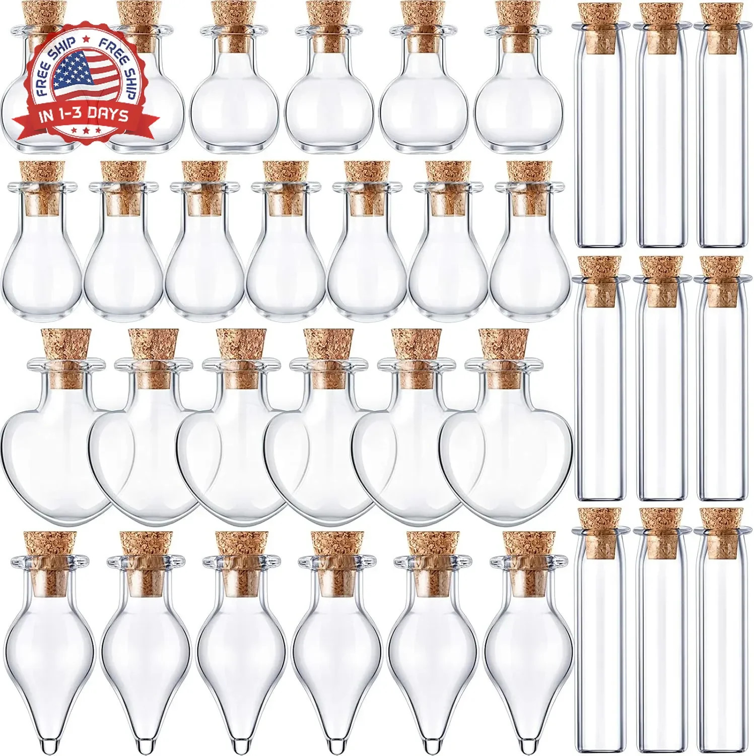 Patelai 50 Pcs Mini Glass Bottles Jars with Cork Stoppers Tiny Cork Glass Bottle