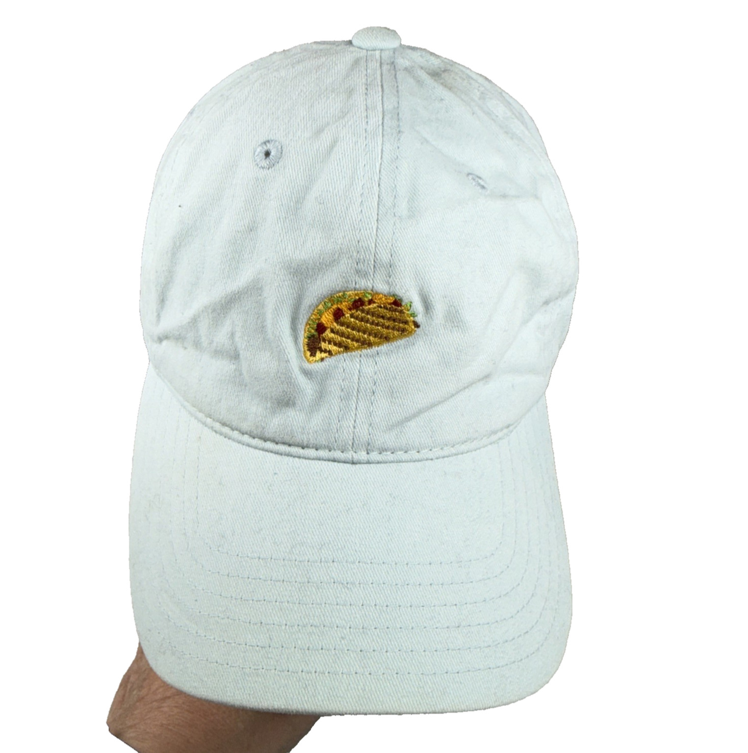 Taco Yellow, Gold Green Red on Light Blue Hat Cap Strap Buckle Cotton