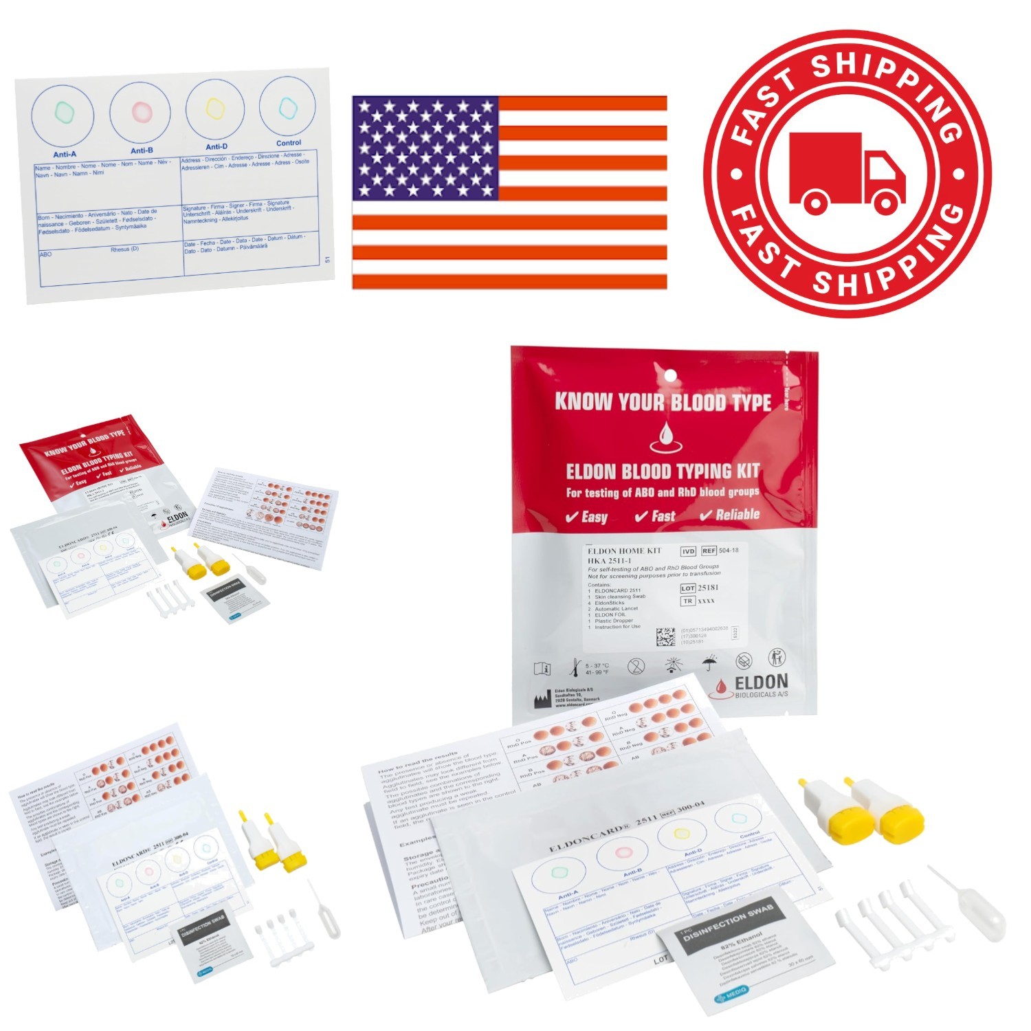 Blood Type Testing Kit Includes Safety Lancet Cleansing Swab Micropipette