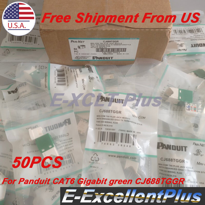 QTY:50 For Panduit Gigatx CJ688TGGR Cat6 Network Jack Module Green US Shipping