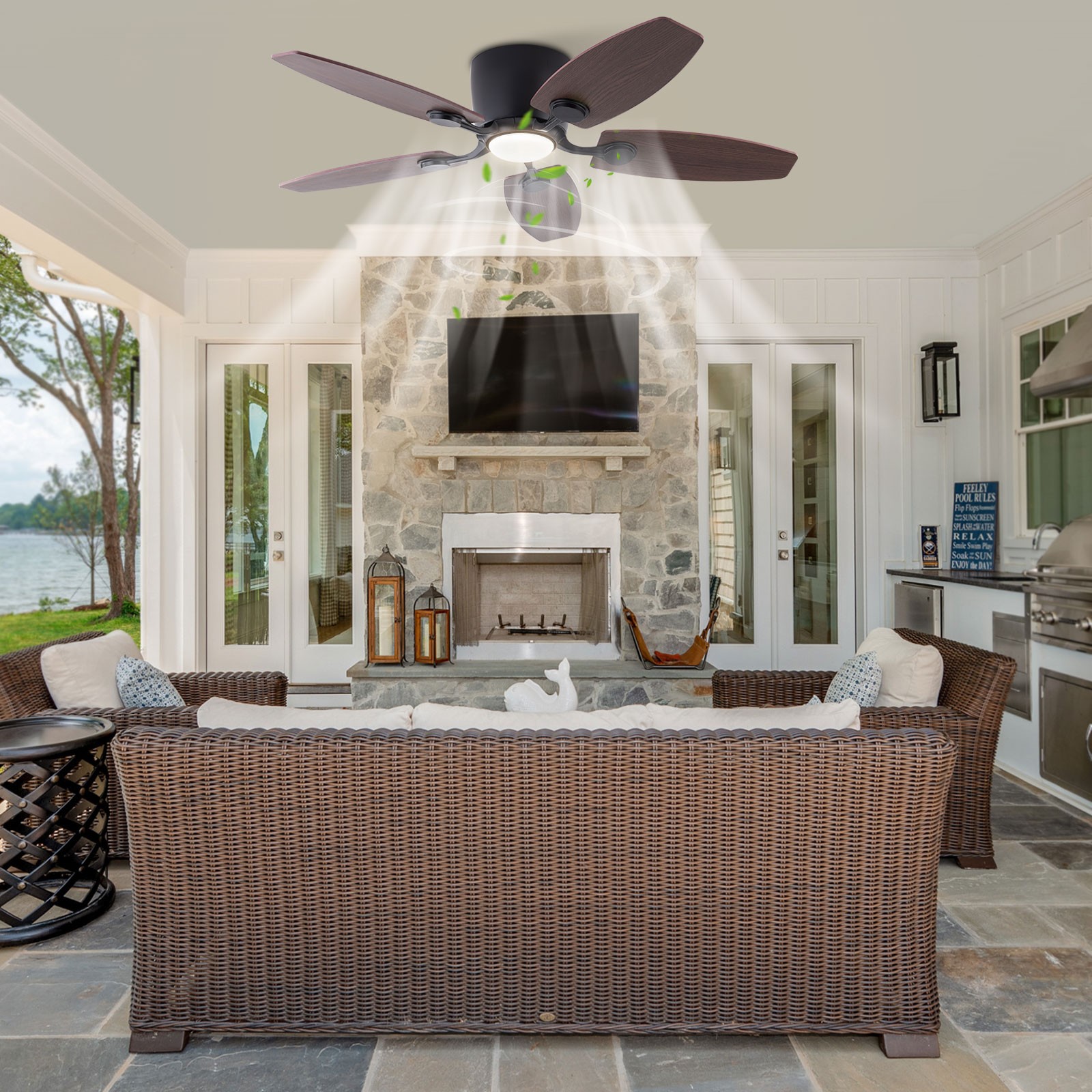 3-Color Ceiling Fan with LED Light 42" Ceiling Fan with Light and Remote 45W NEW