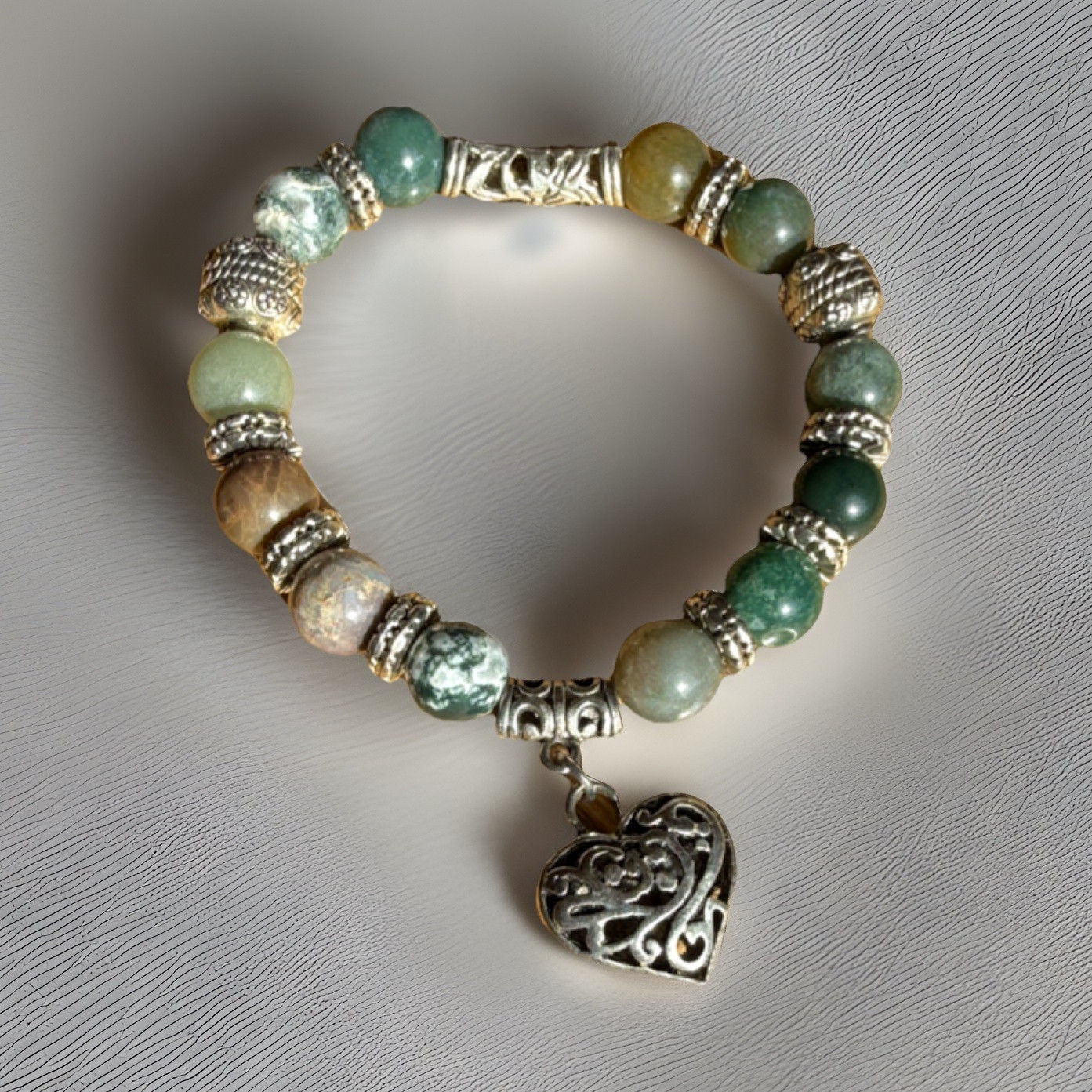 Multicolor Gemstone Beaded Bracelet with Heart Dangle Charm