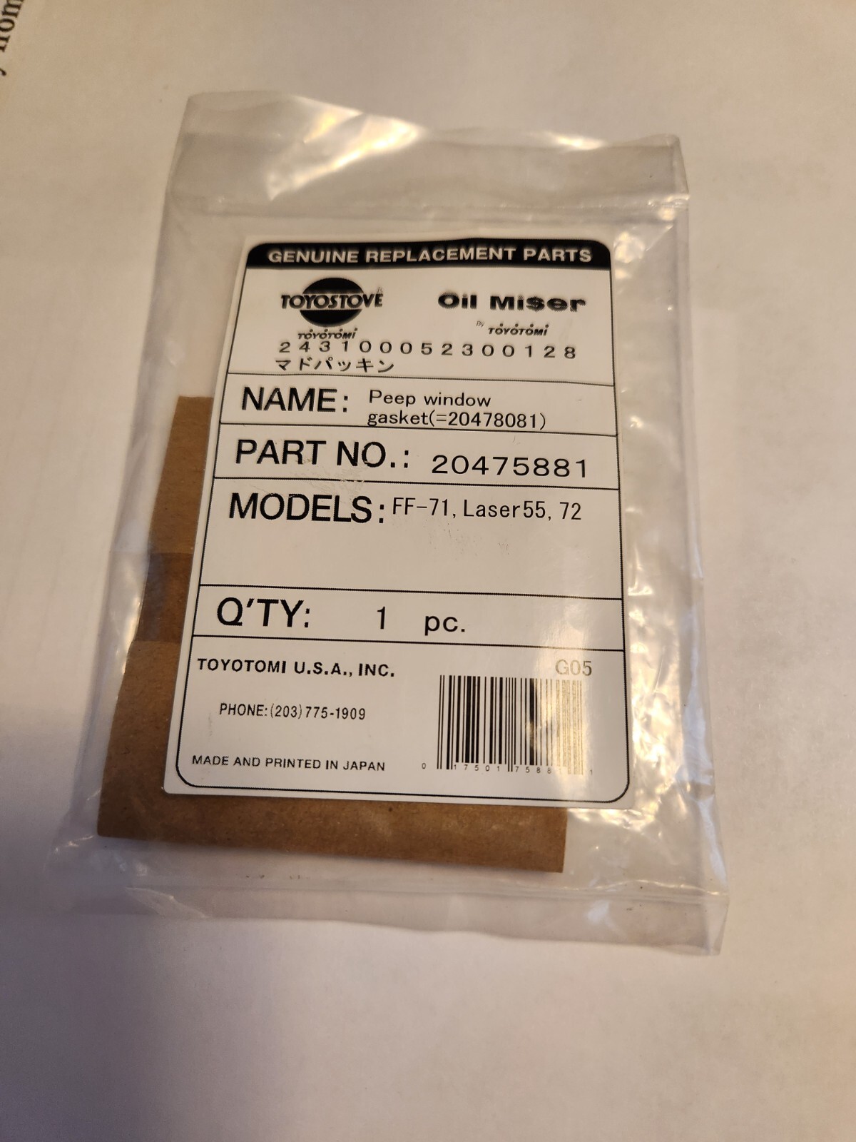 TOYOSTOVE Peep Window Gasket 20485881